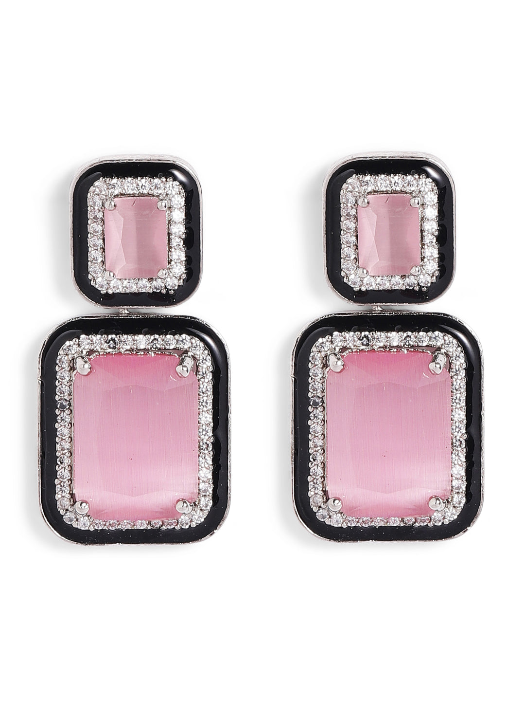 Pink Colour Silver Plated AD Drop Earring