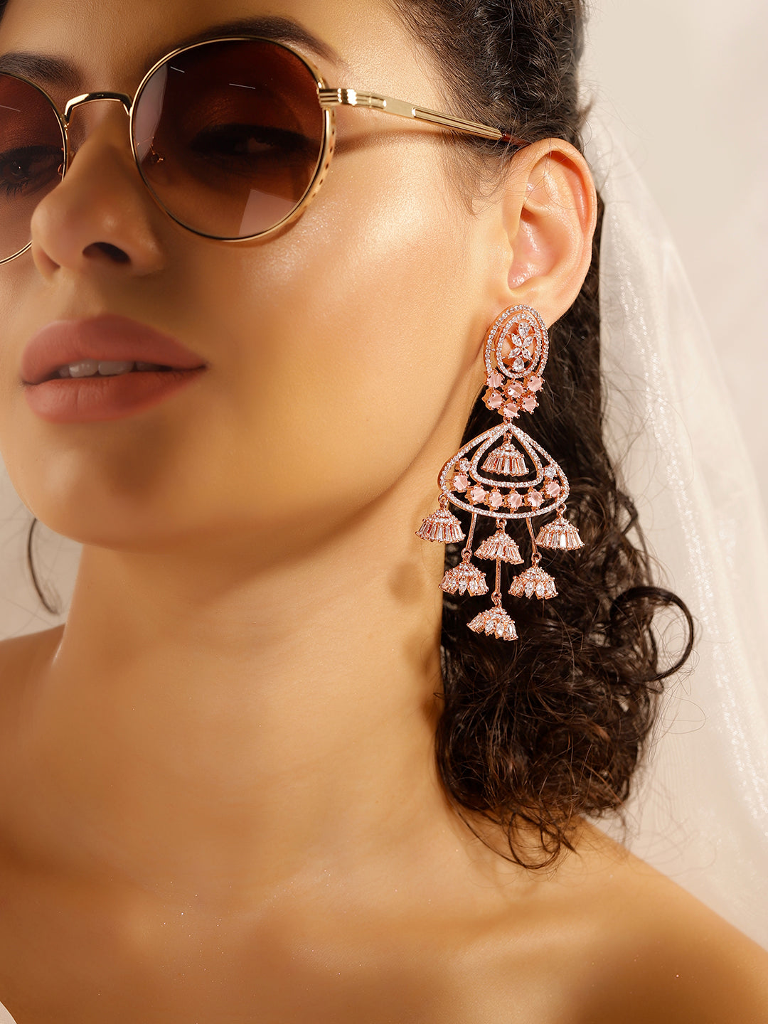 White Colour Rose Gold Plated AD Drop Earring