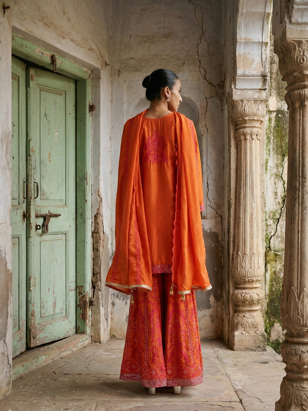 Rich Orange Embroidered  kurta set