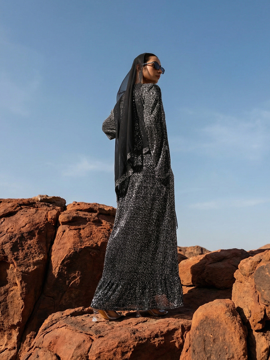 Rich  Black Printed Abaya with Hijab