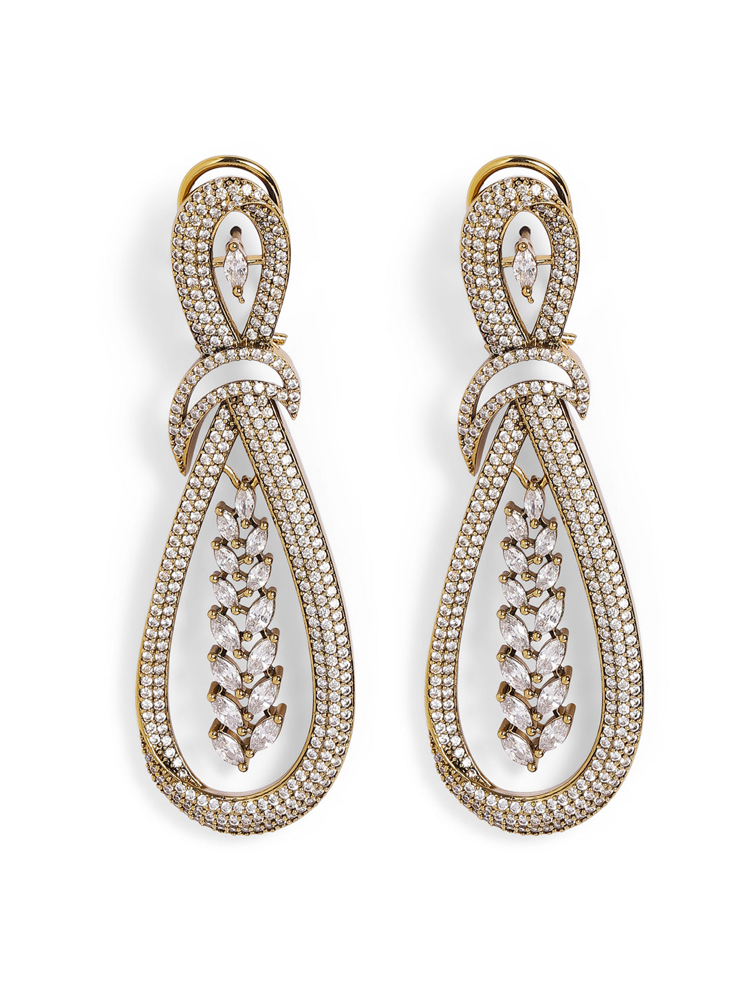 White Colour Gold Plated AD Drop Earring