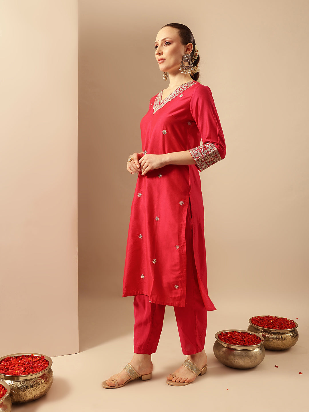 Rich Rani Red Straight Kurta Sets