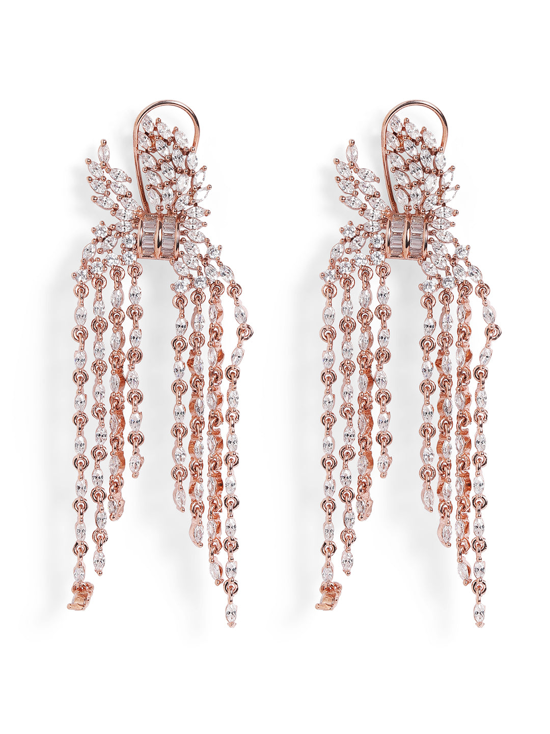 White Colour Rose Gold Plated AD Drop Earring