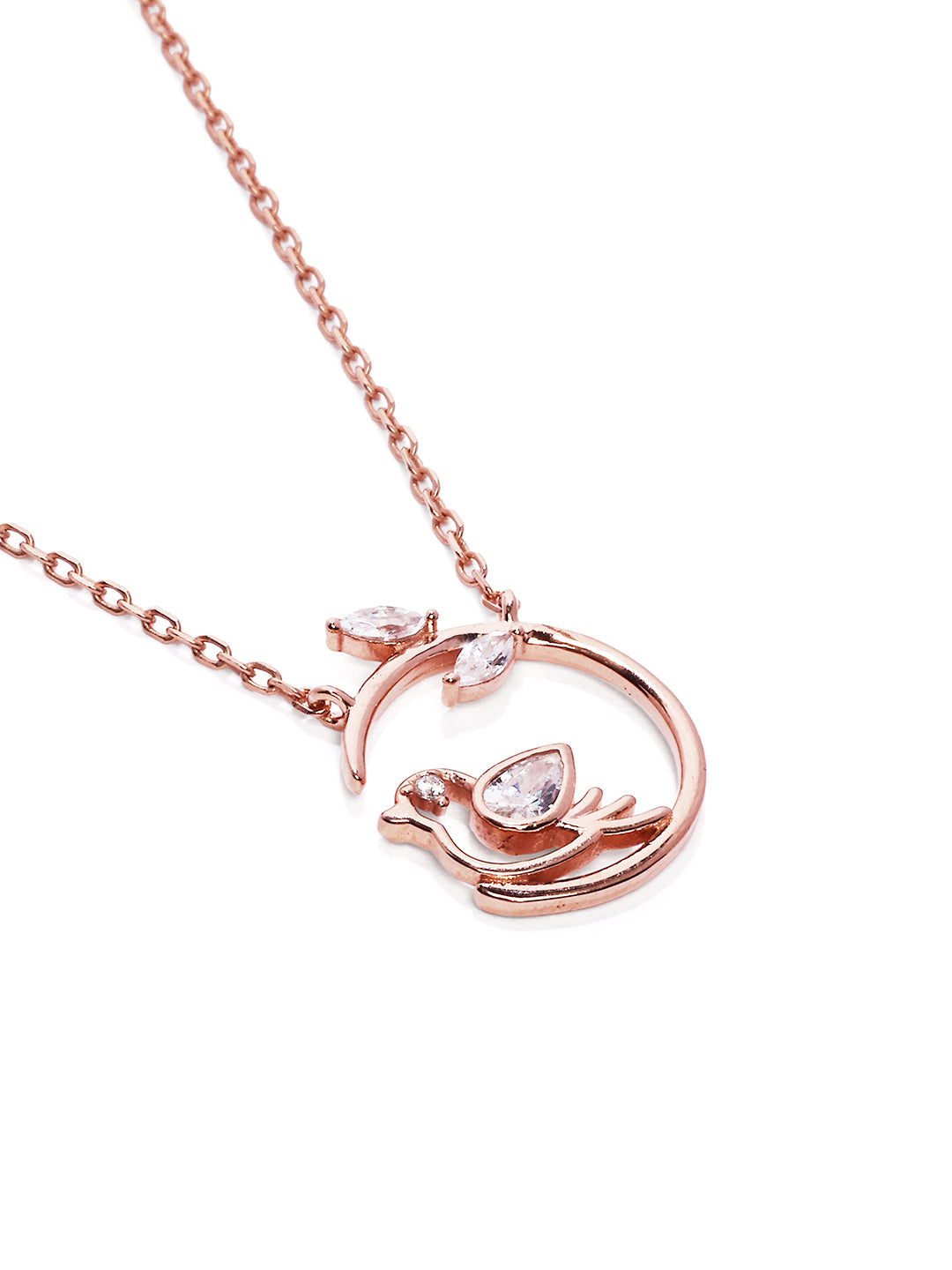 925 Silver Rose Gold Plated Zircon floral Pendant Chain