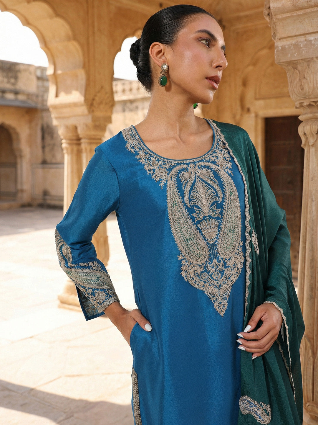 Rich Blue Embroidered  kurta set