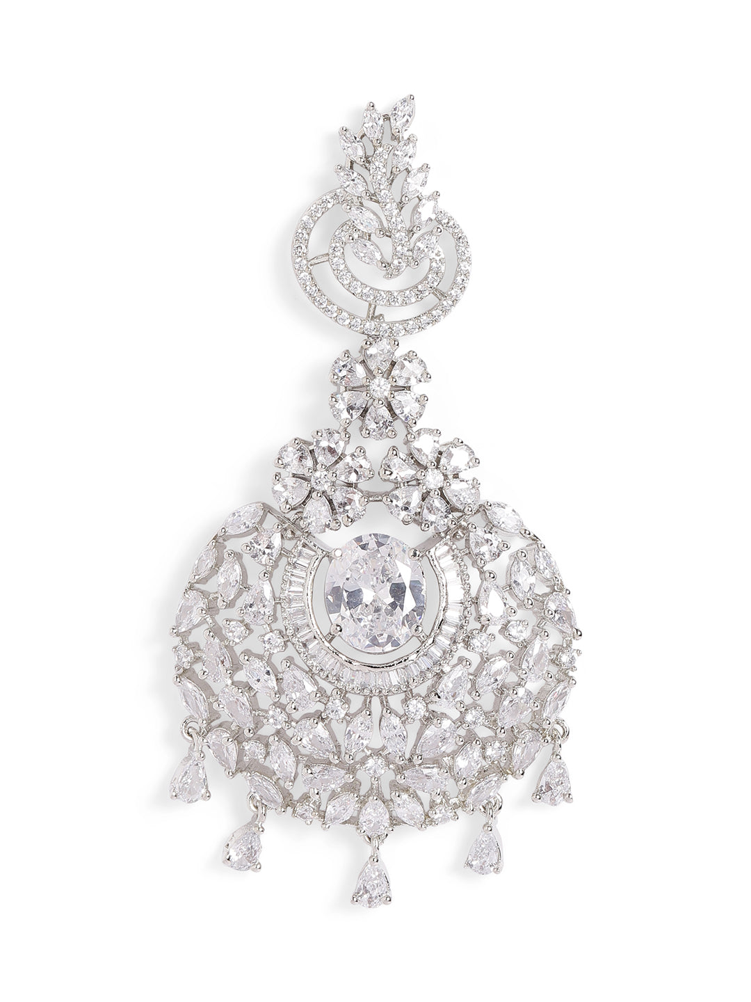 White Colour Silver Plated AD Drop Earring