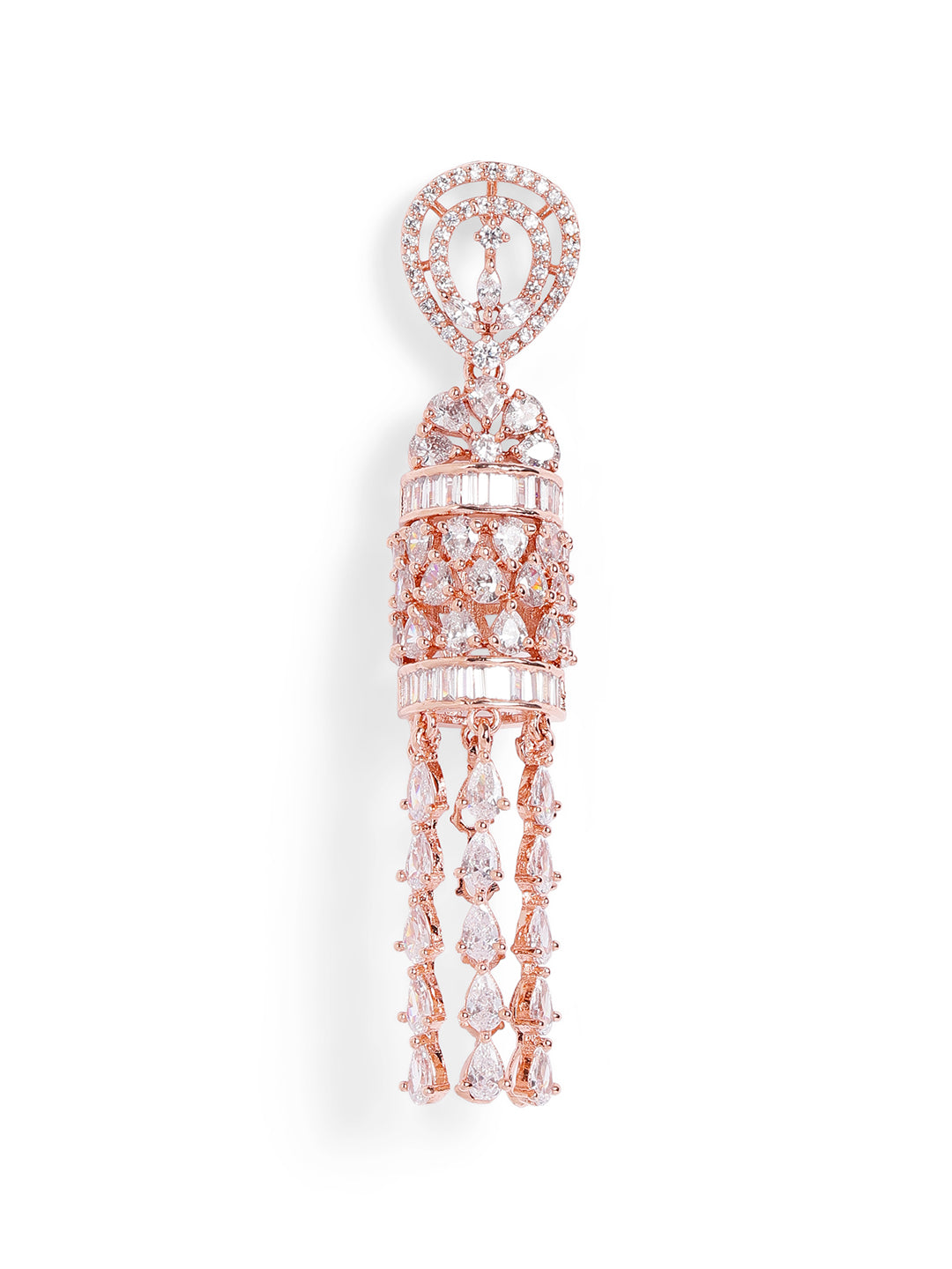 White Colour Rose Gold Plated AD Drop Earring