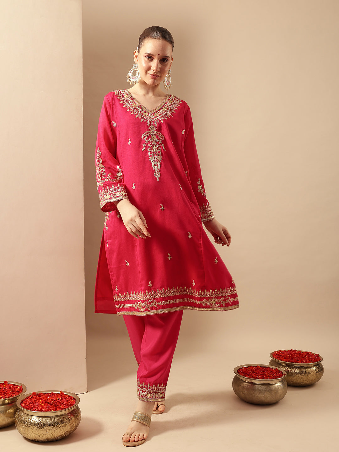 Rich Pink A Line Kurta Sets