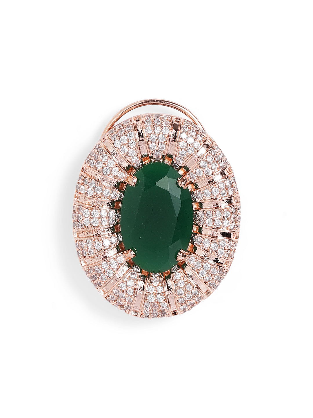 Green Colour Rose Gold Plated AD Studs Earring
