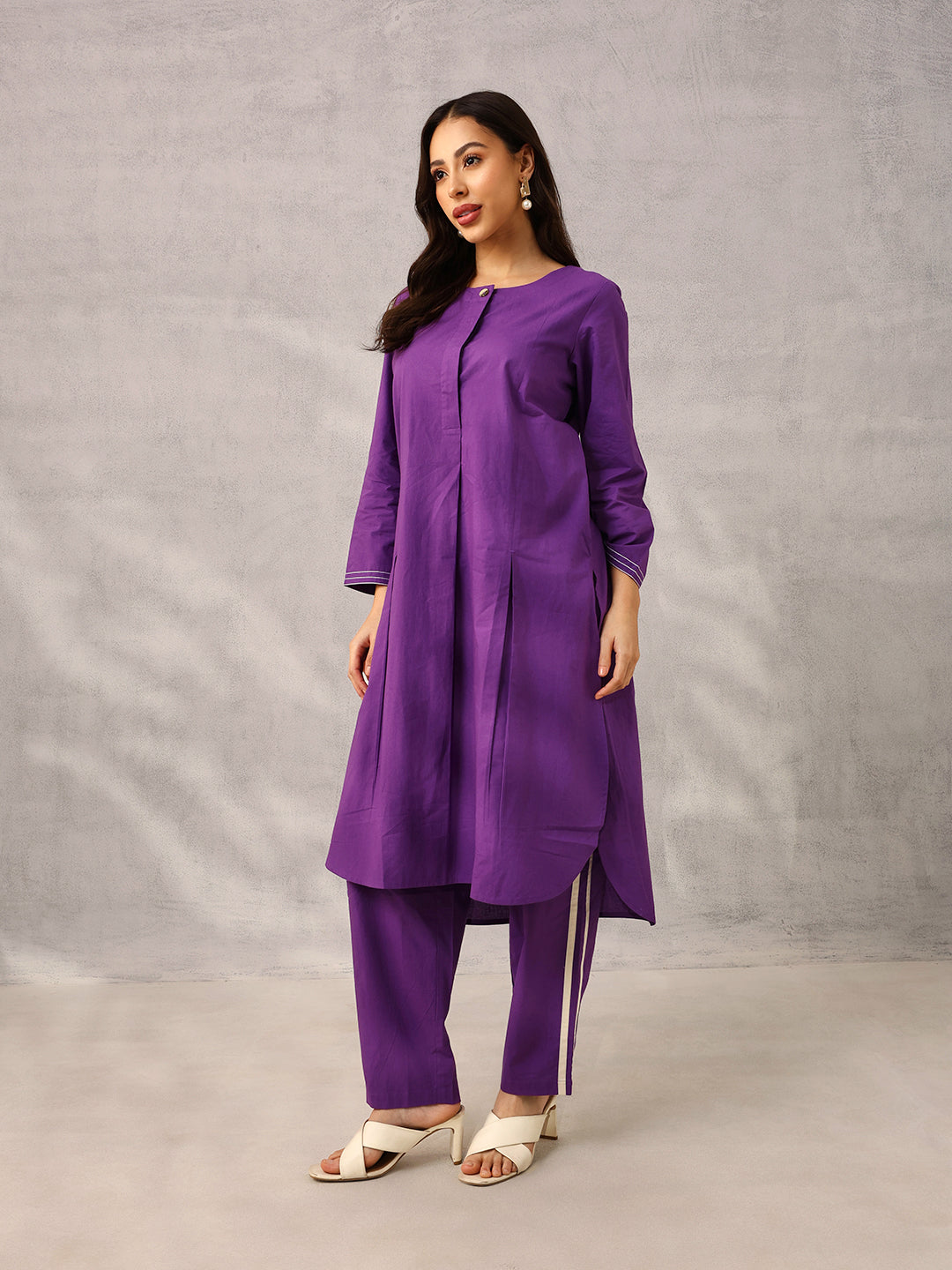 Purple Workwear  Tailored Solid Kurta with Trouser