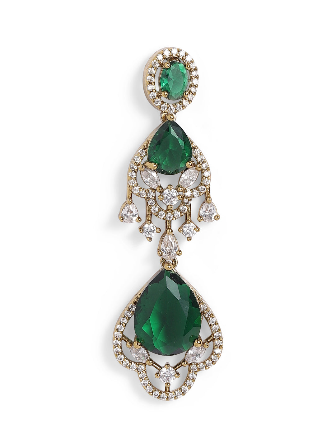 Green Colour Gold Plated AD Drop Earring