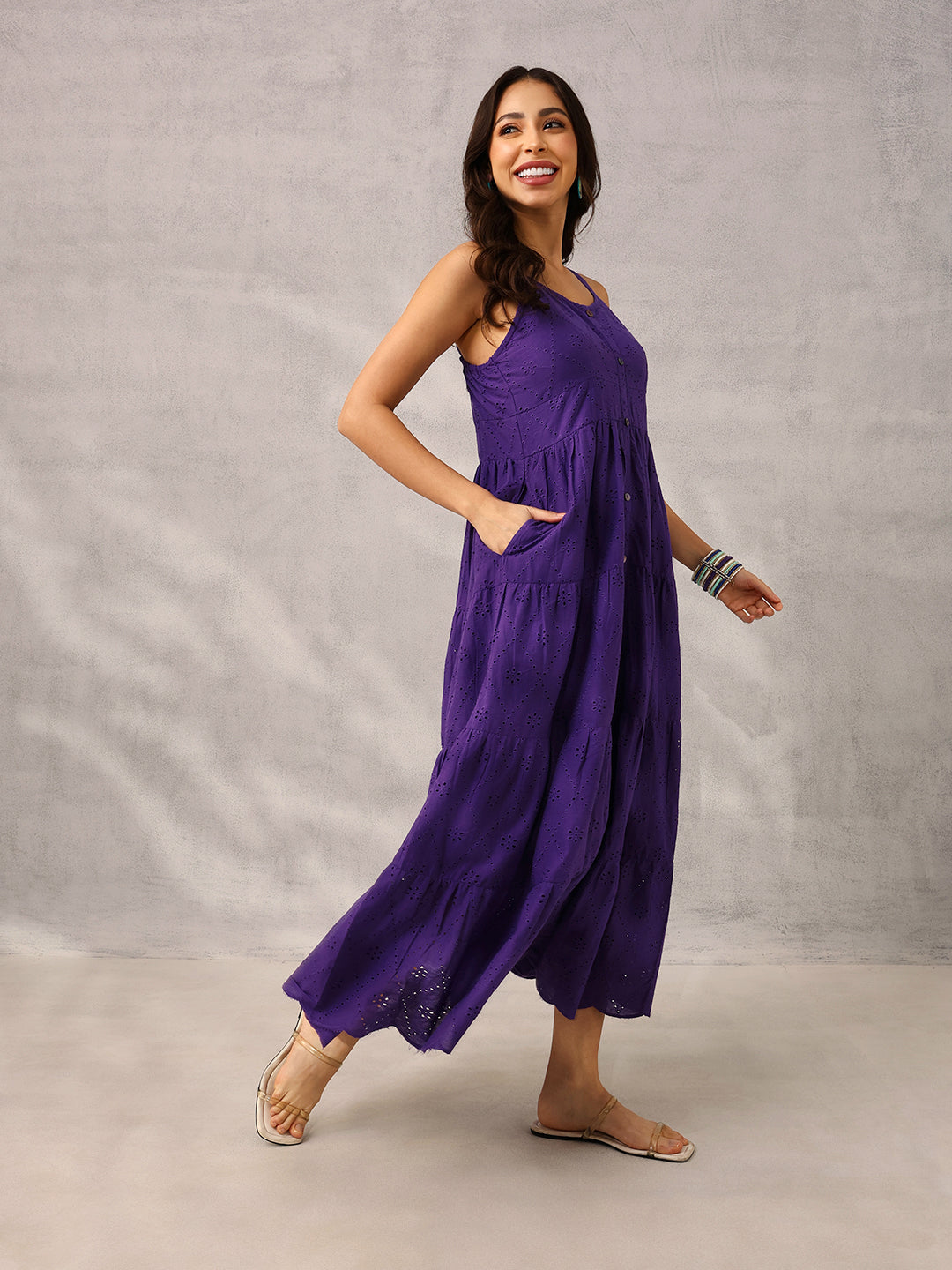 Purple Smart  Casual Schiffli Maxi Dress