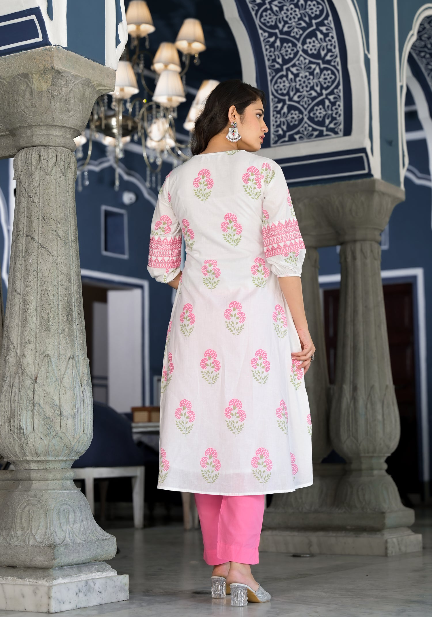 Floral Printed Pure Cotton Straight Kurta With Trousers & Dupatta