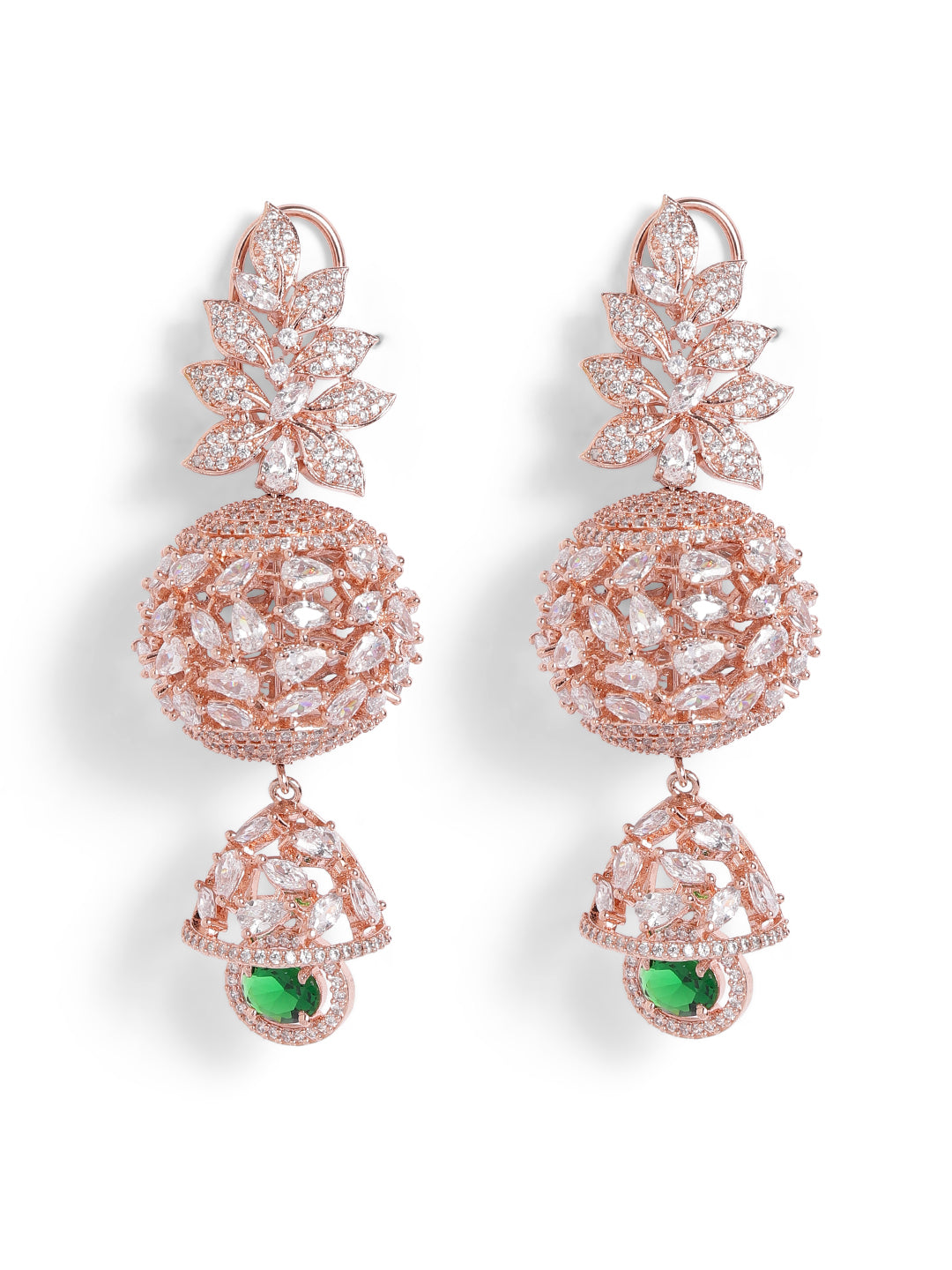 White Colour Rose Gold Plated AD Drop Earring