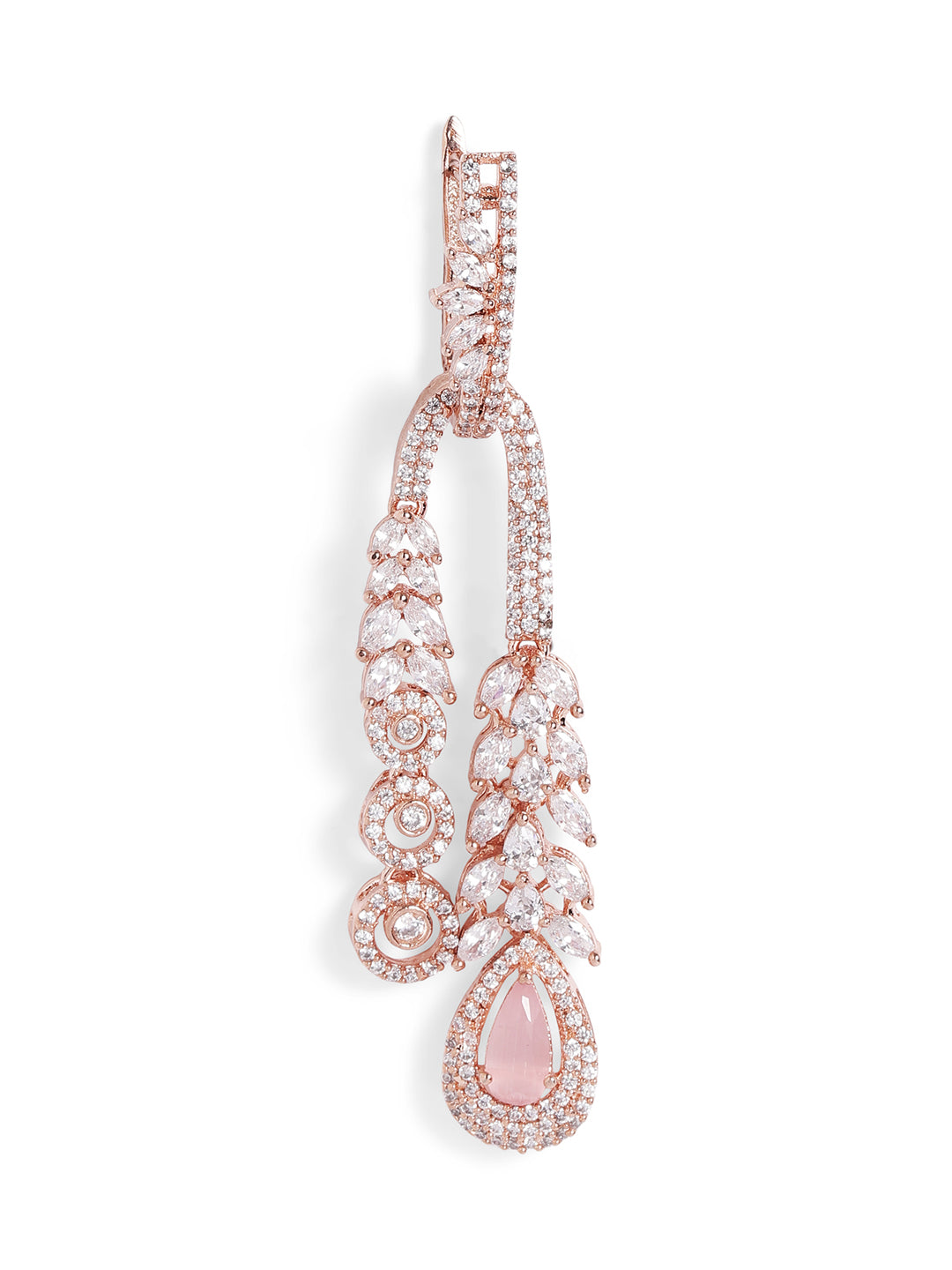 White Colour Rose Gold Plated AD Drop Earring