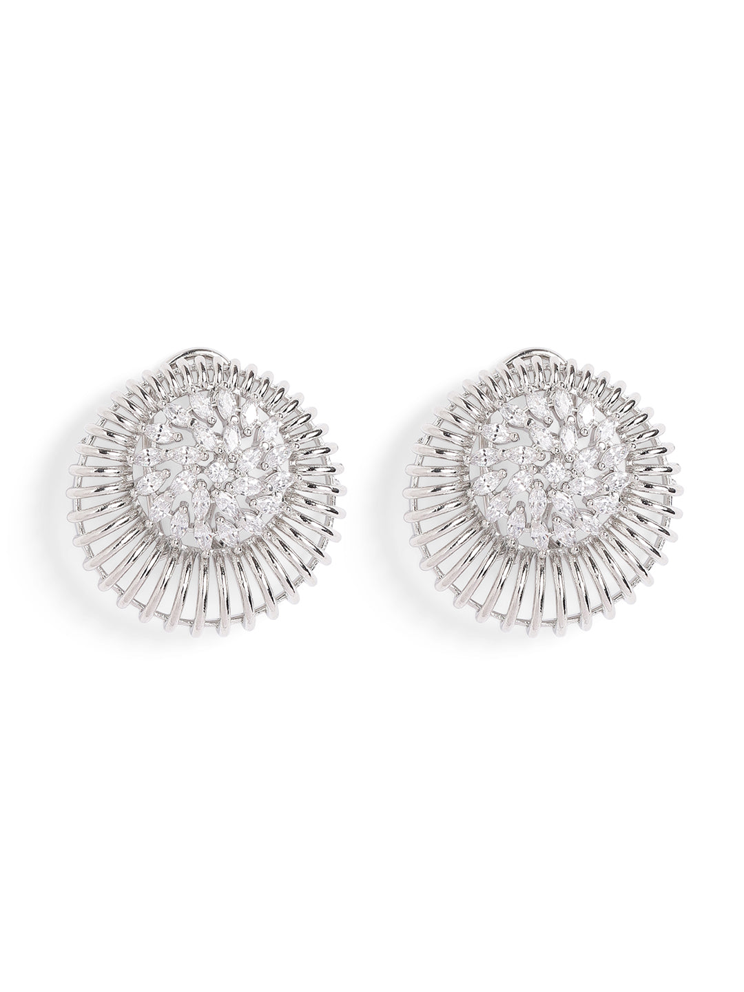 White Colour Silver Plated AD Studs Earring