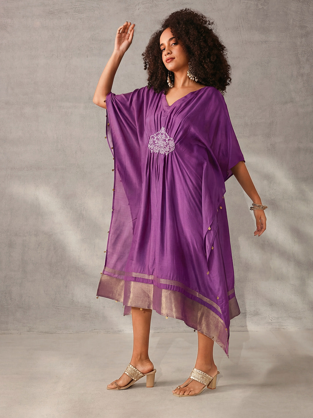 Rich Purple Silk Blend Ombre with Embroidered Kaftan