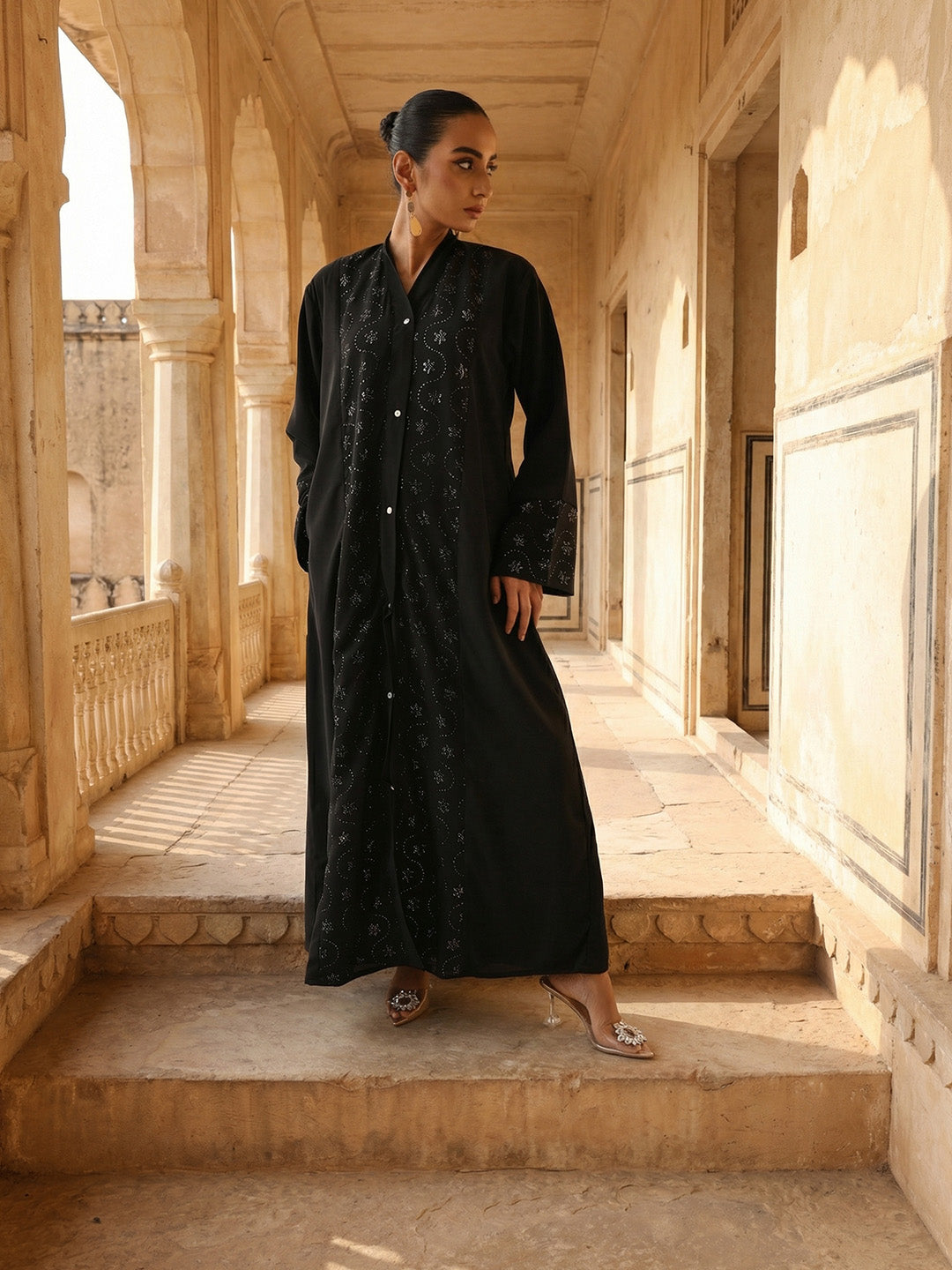 Rich Black Relaxed Abaya With Hijab