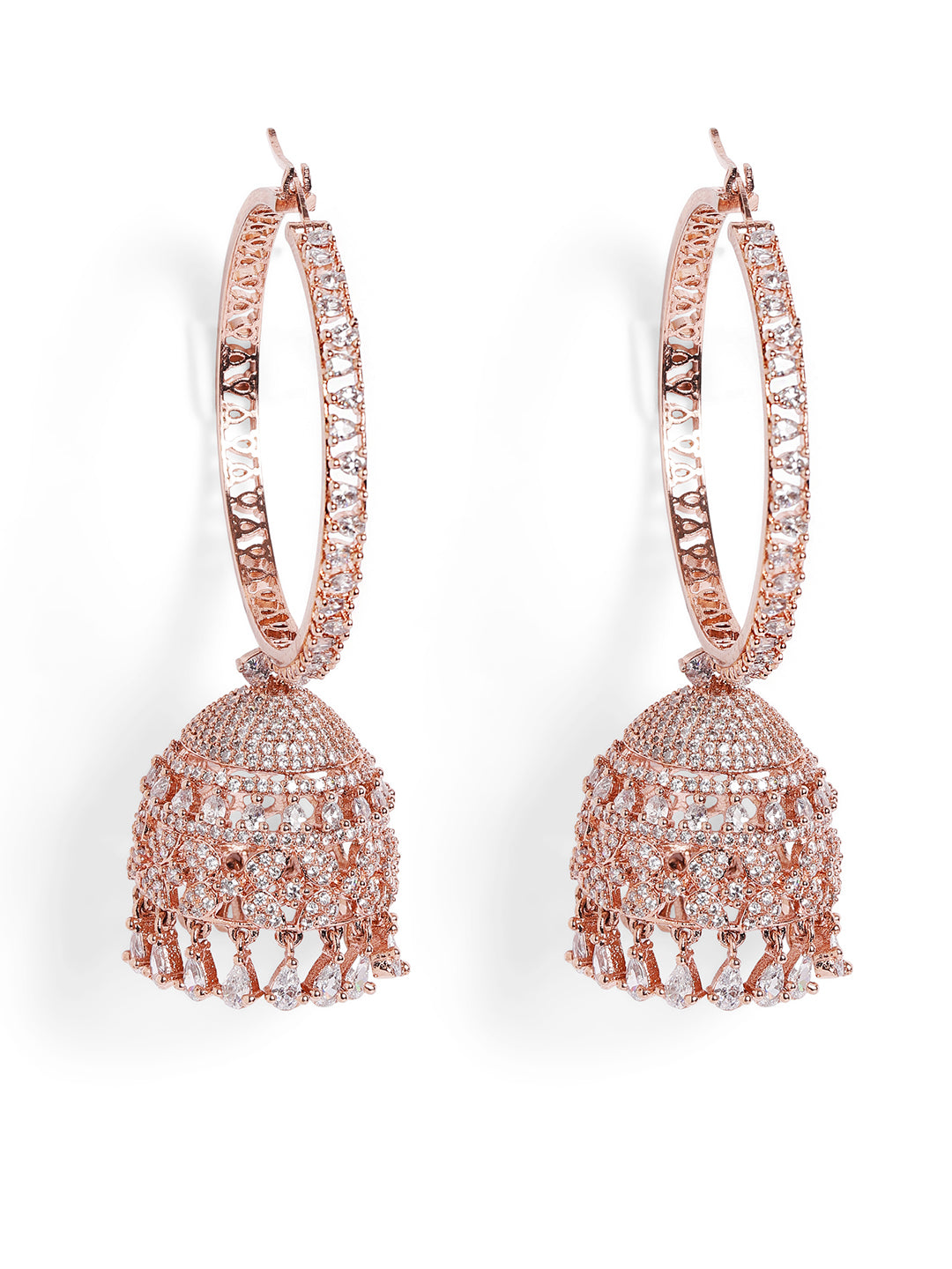 White Colour Rose Gold Plated AD Jhumka Earring