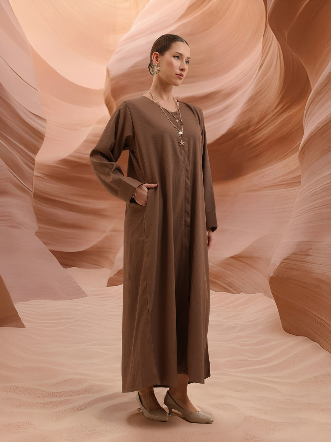 Rich Crinckle Cotton Crinckled Regular Abaya with Hijab