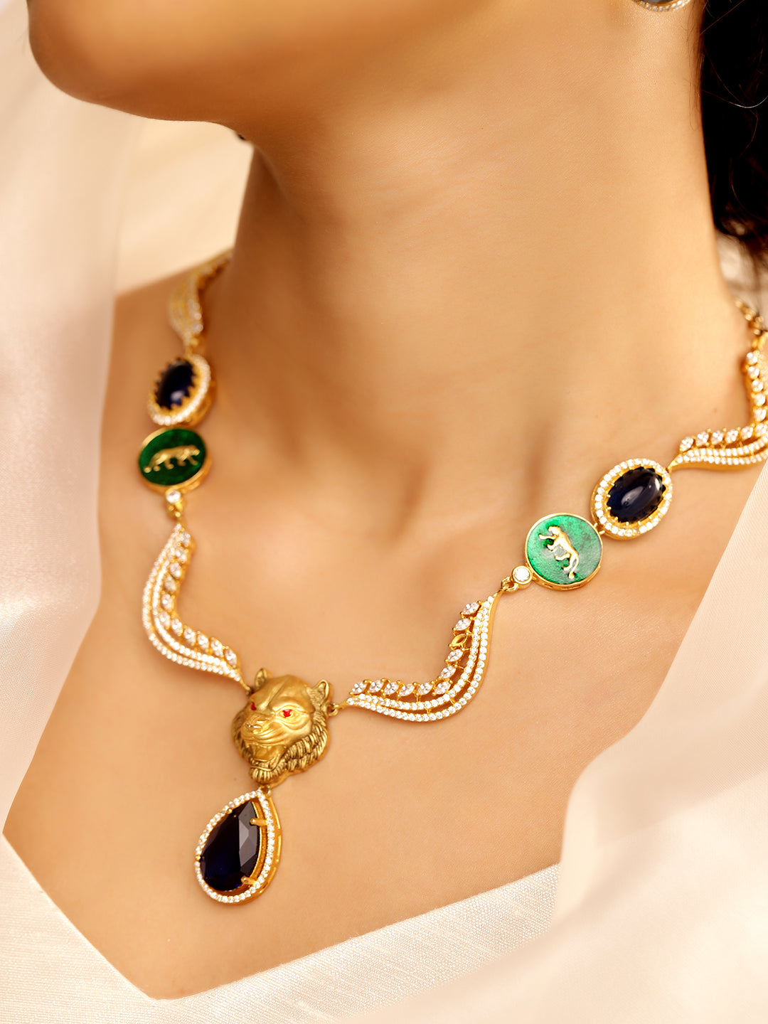 Multi Colour Gold Plated AD Jewellery Set