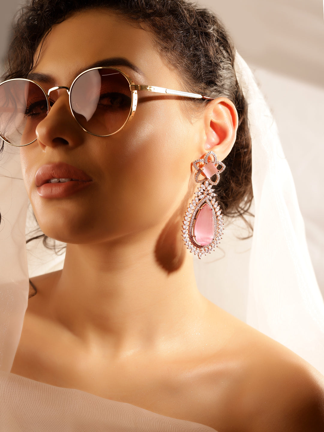 Pink Colour Silver Plated AD Jewellery Set