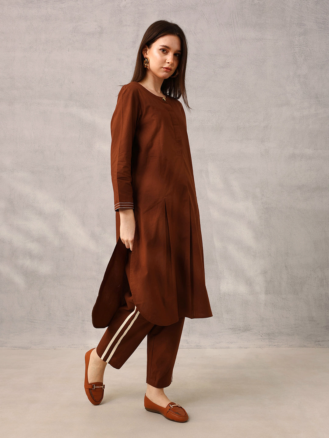 Comfy Brown Poplin Solid Relaxed Fit Co-ord set