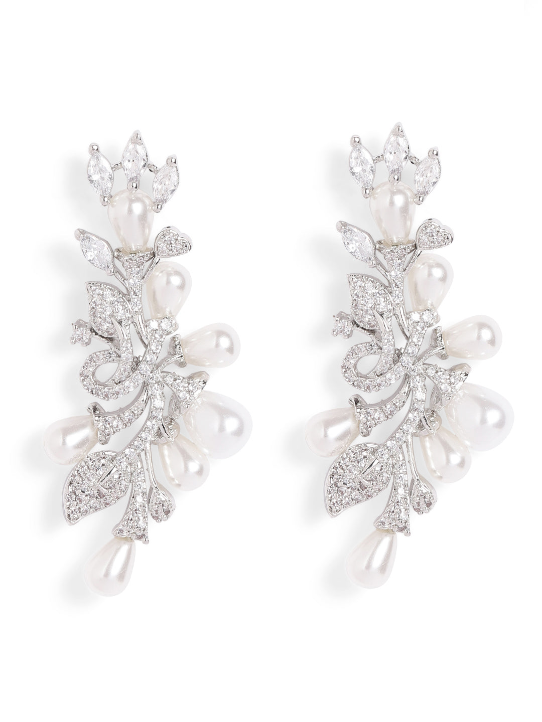 White Colour Silver Plated AD Drop Earring