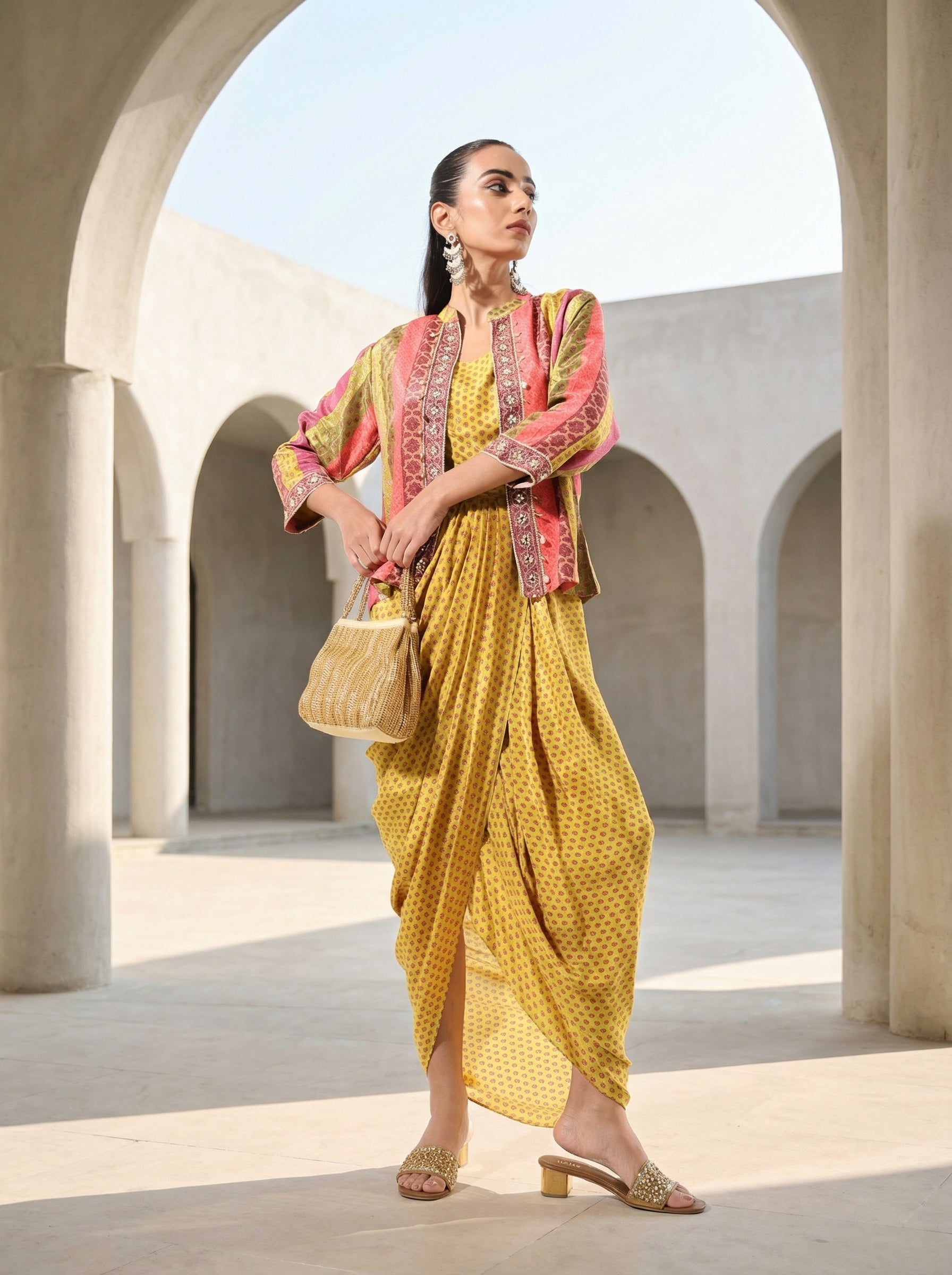 Rich Mustard Embroidered  Drape Co- ord set
