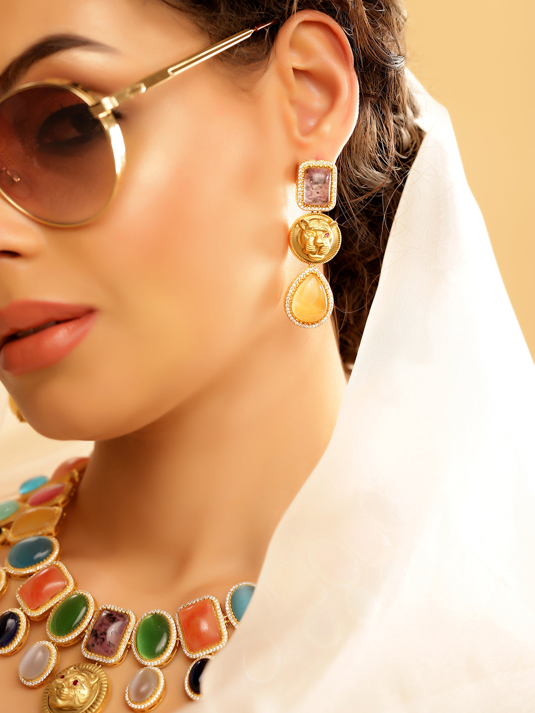 Multi Colour Gold Plated Jewellery Set