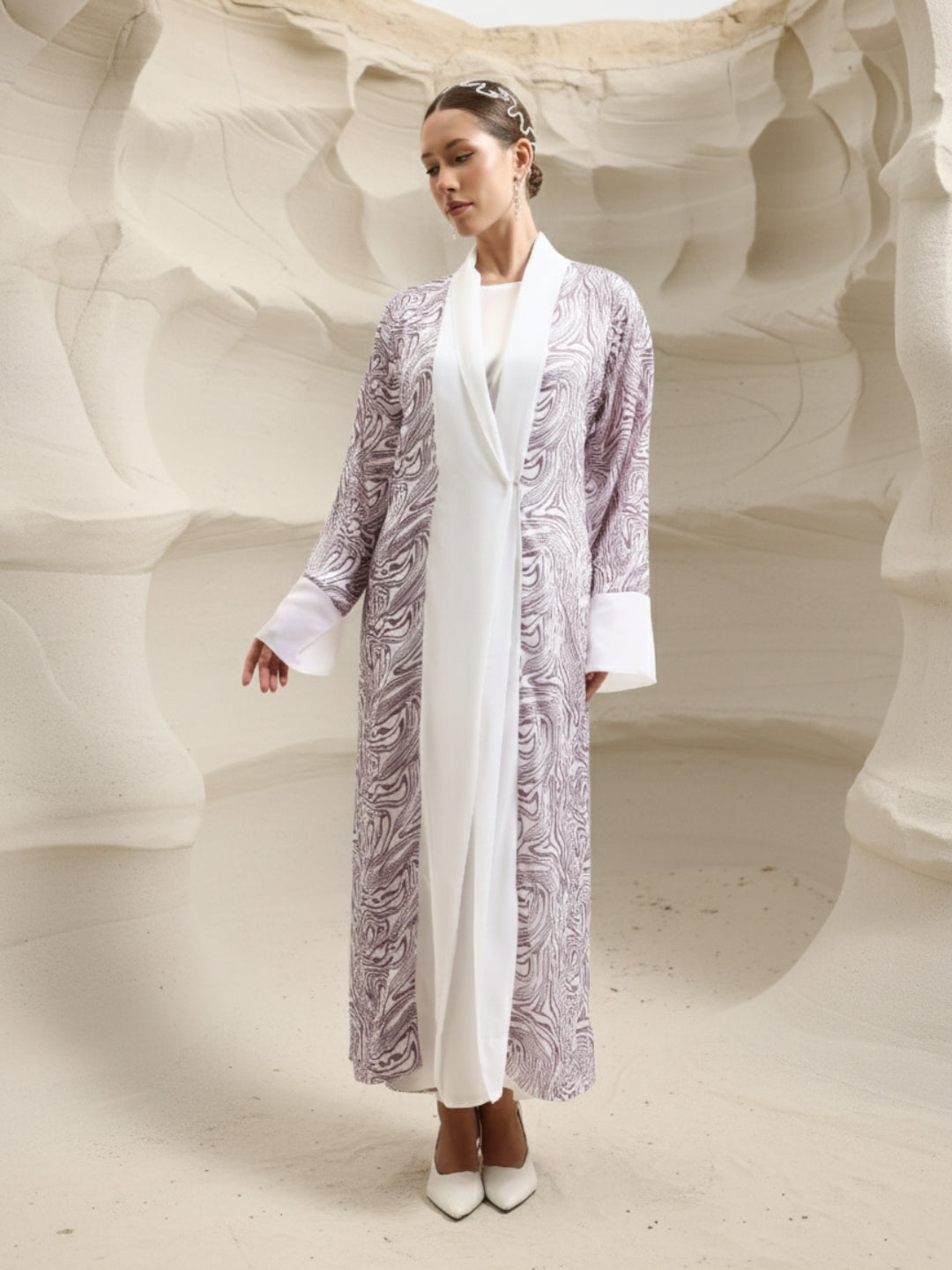 Rich Mauve Relaxed Abaya with Hijab in Georgette