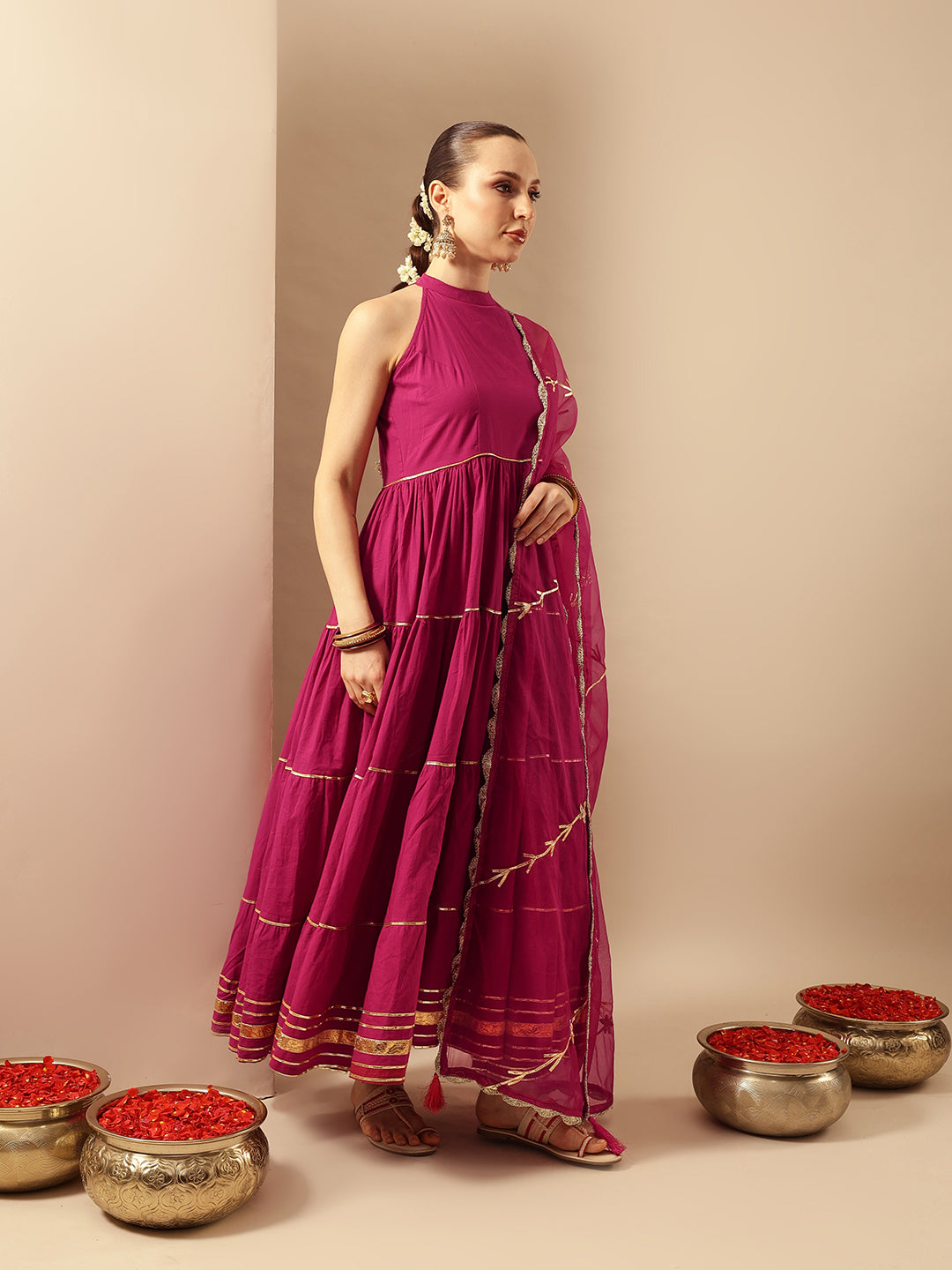 Comfy Rani Pink Organza Embroidered Anarkali Kurta Sets