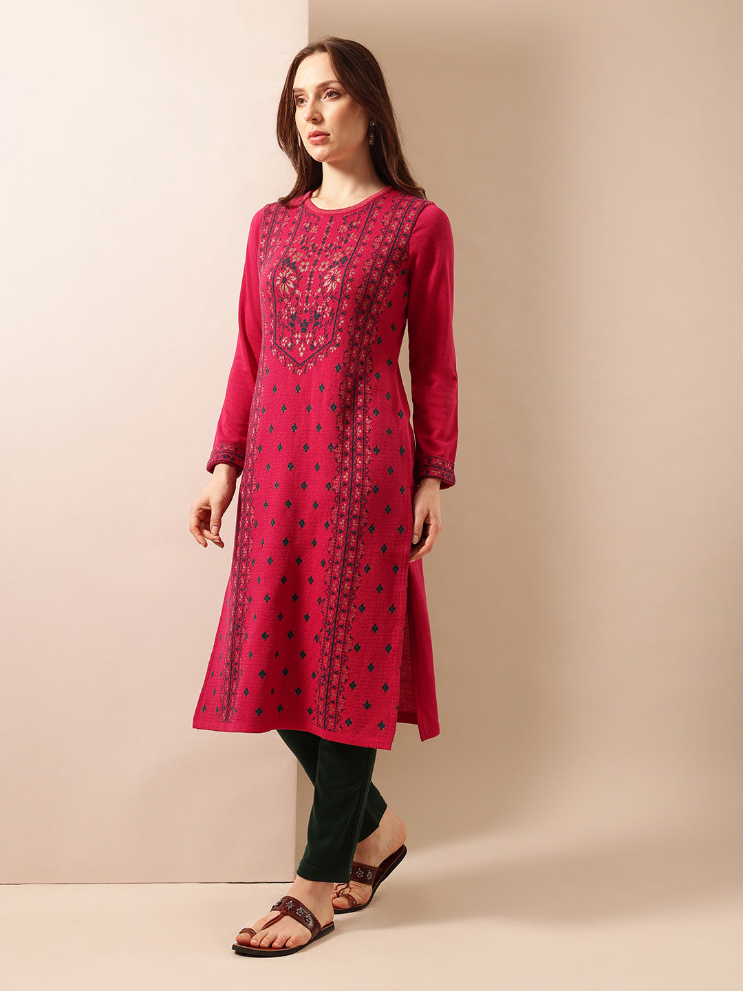 Comfy Dark Pink Regular Kurtas|INWKAAW25607_PN
