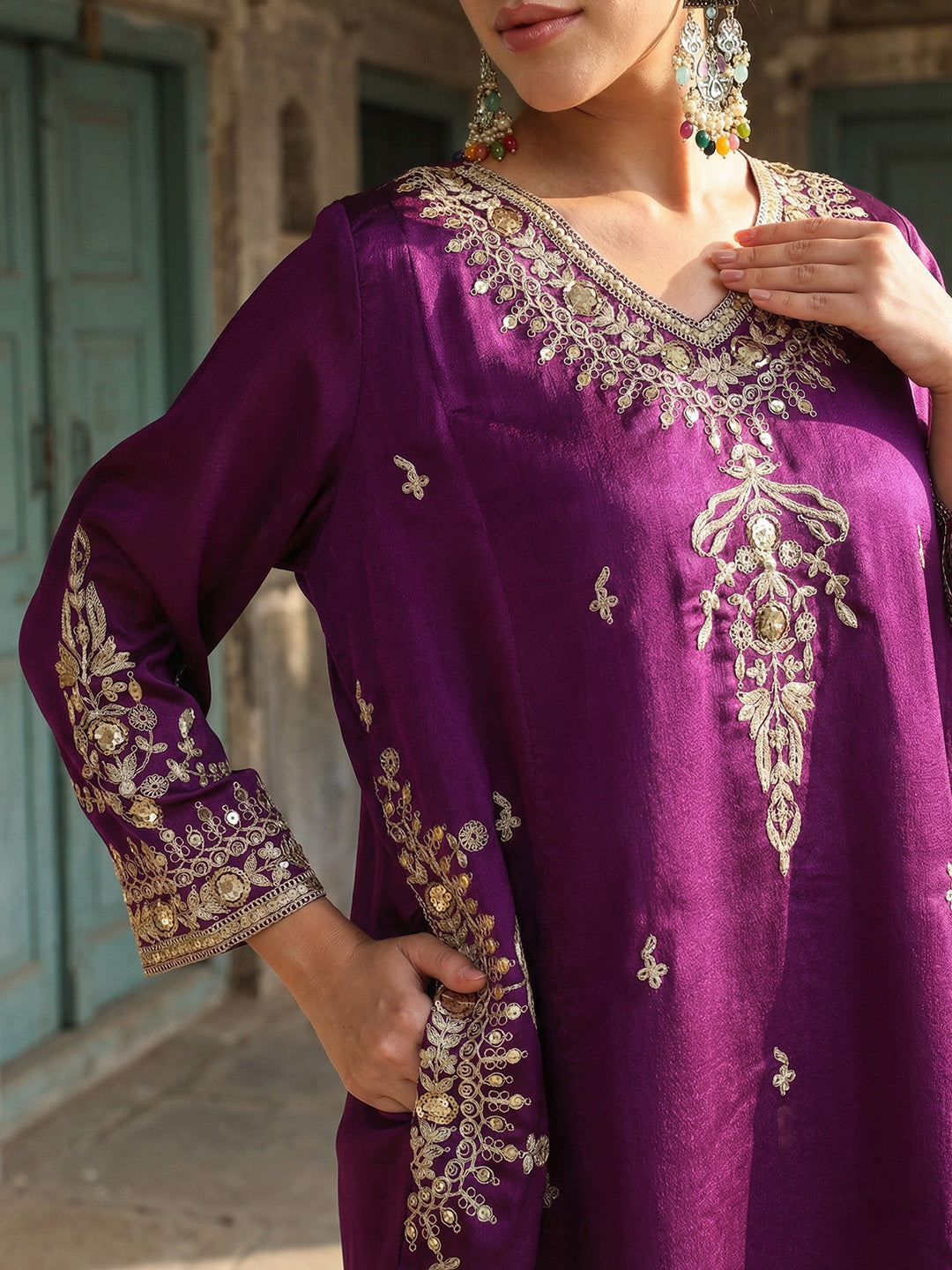 Rich Purple Embroidered Kurta  set