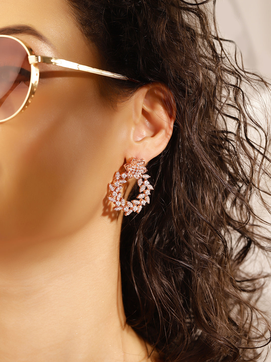 White Colour Rose Gold Plated AD Studs Earring