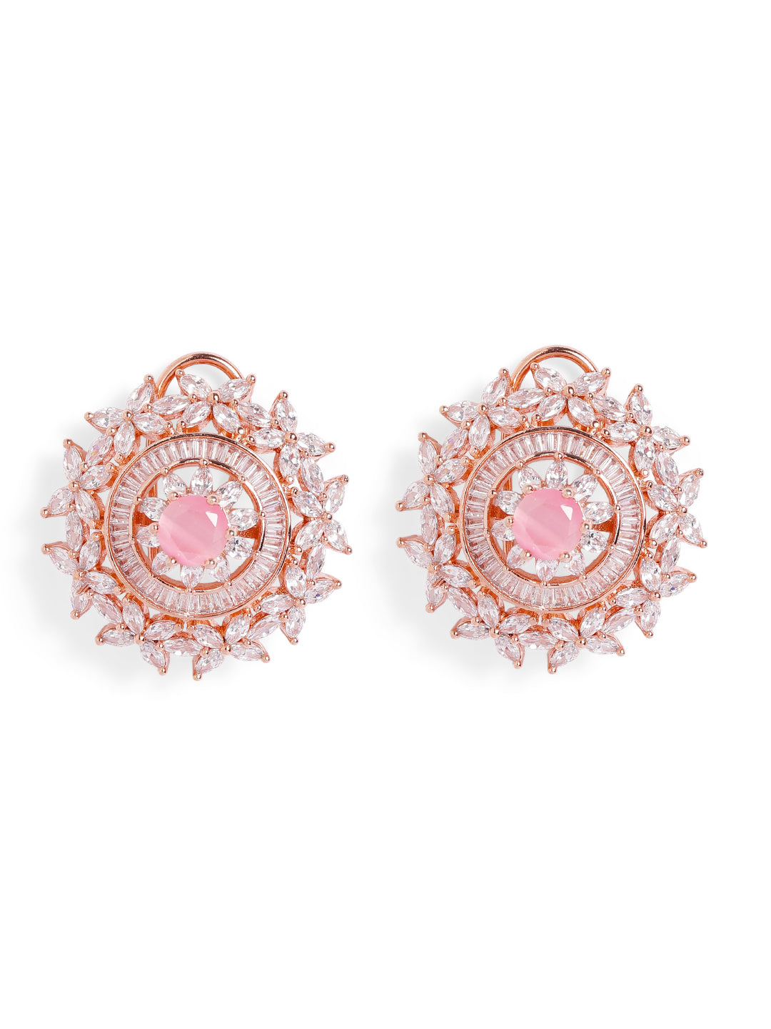 Pink Colour Gold Plated AD Studs Earring