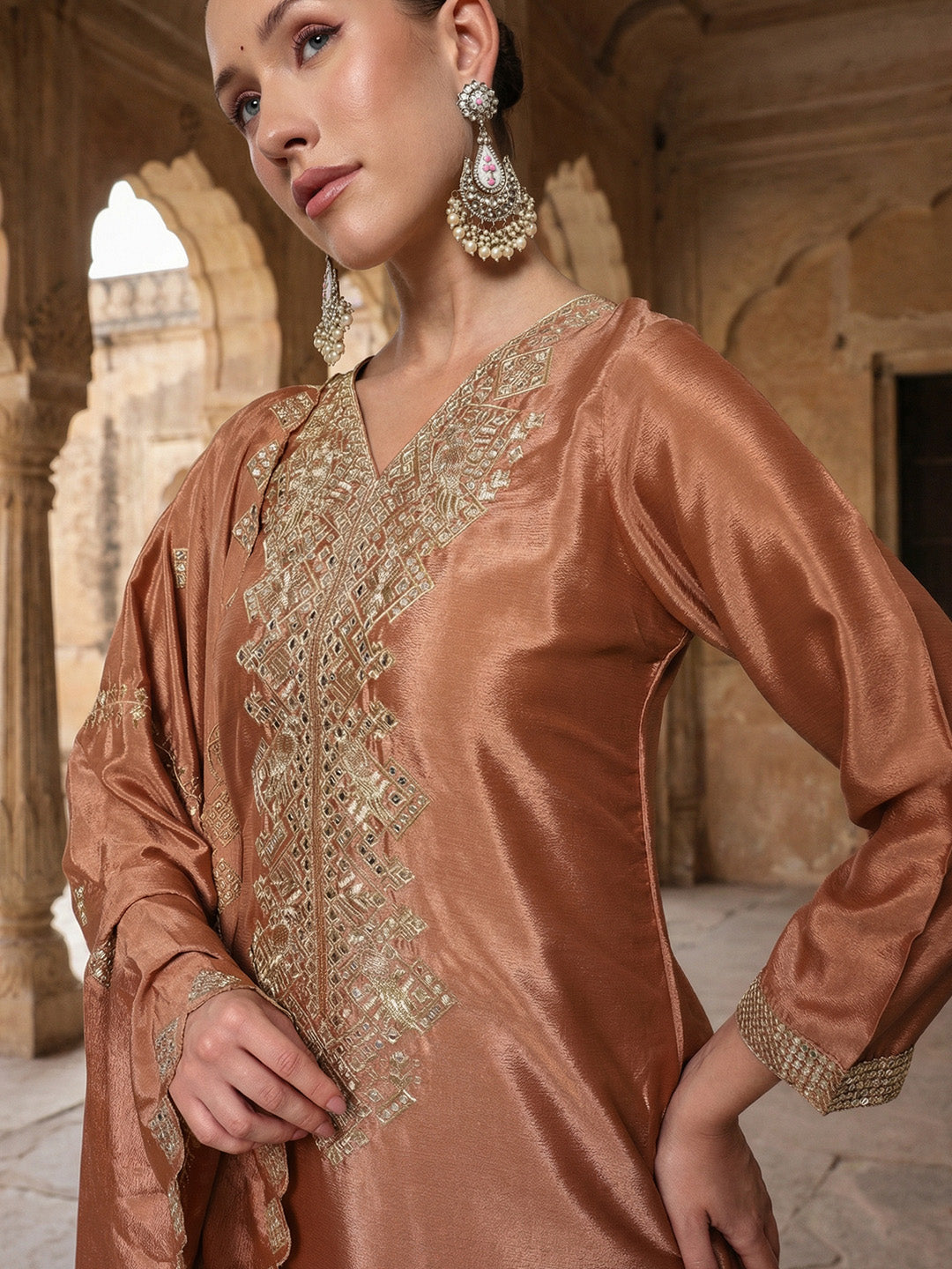 Rich Rust Embroidered Kurta and sharara set