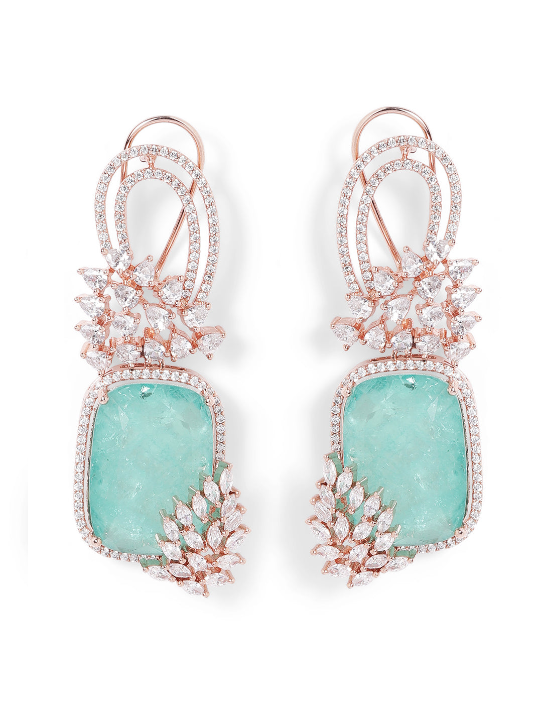 Green Colour Silver Plated AD Drop Earring