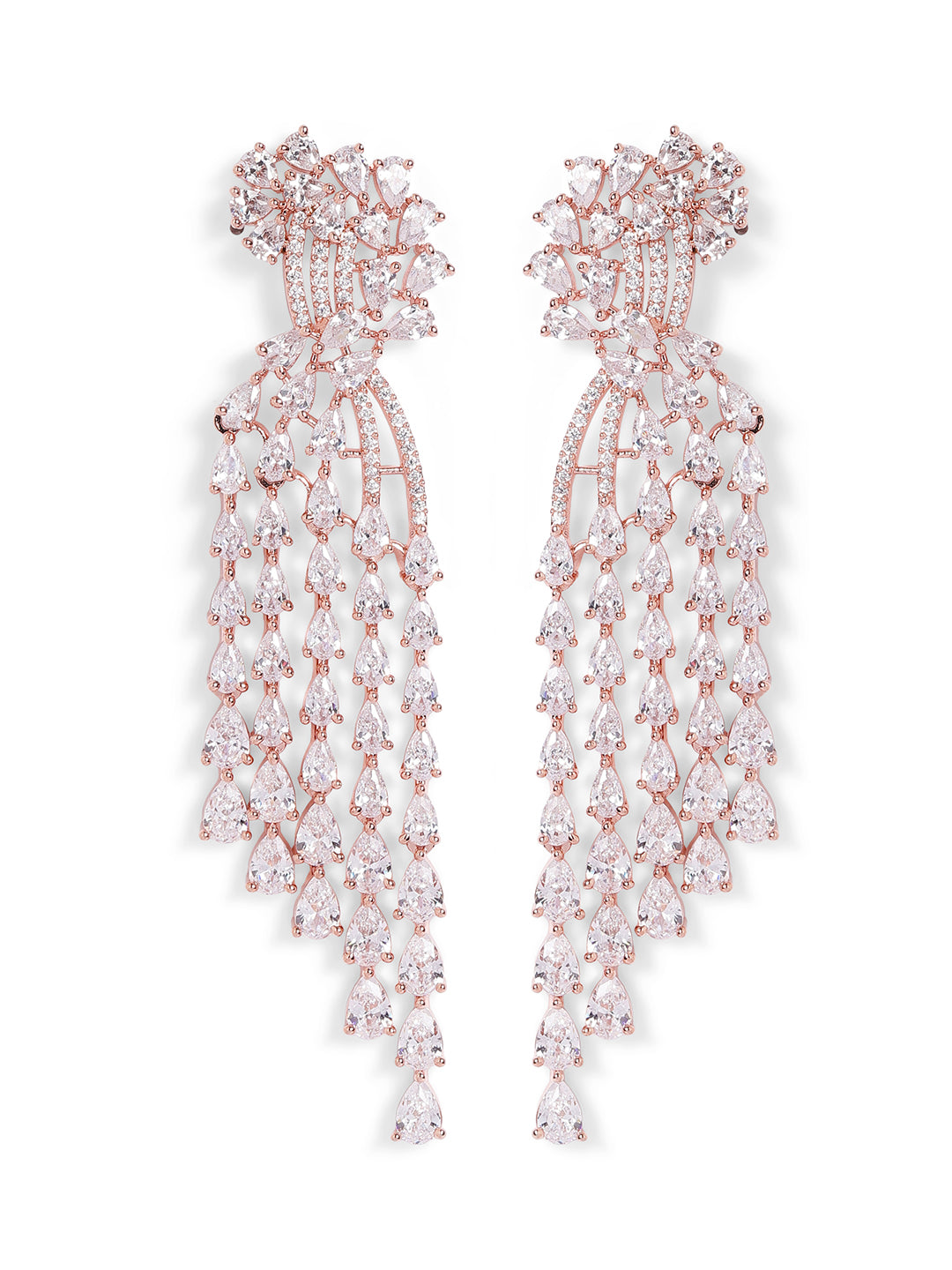 White Colour Rose Gold Plated AD Drop Earring
