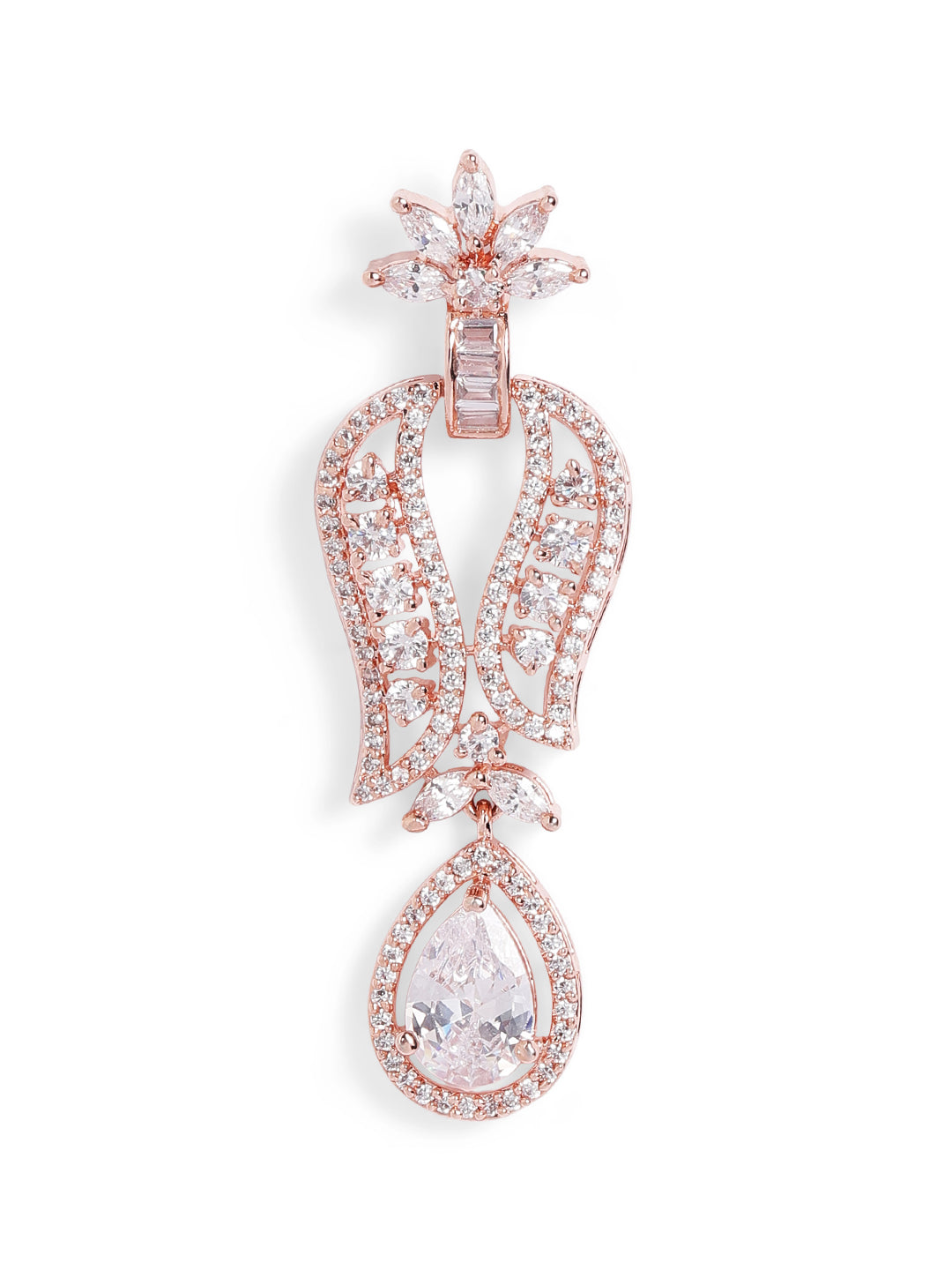 White Colour Rose Gold Plated AD Drop Earring