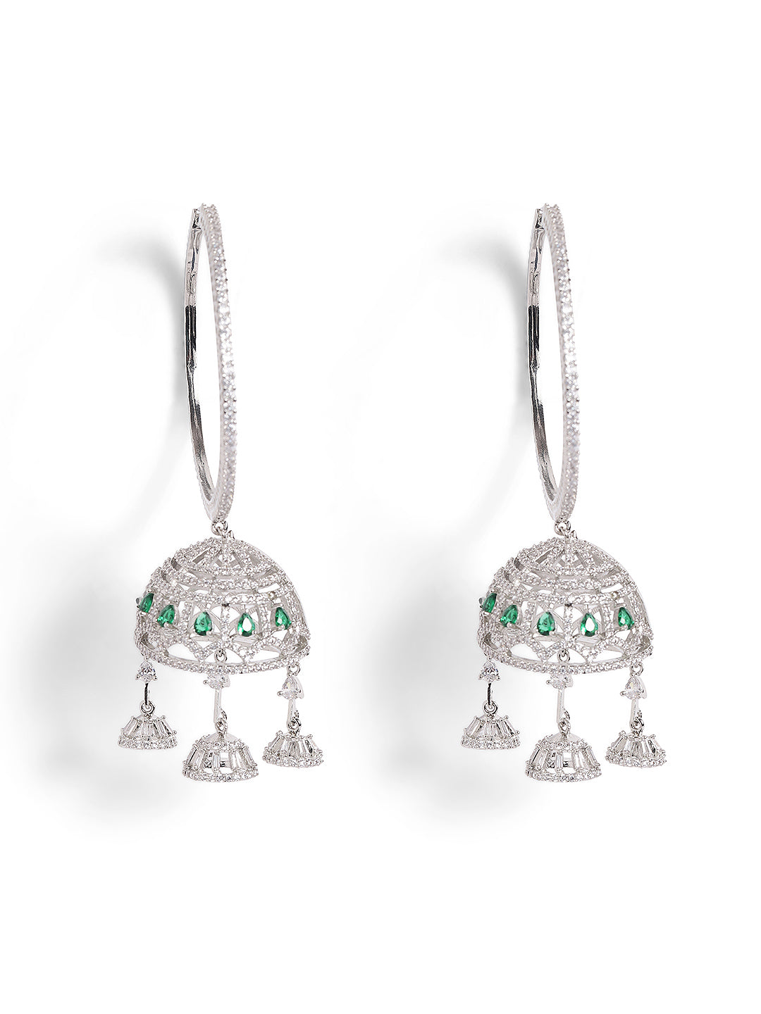 Green Colour Rose Gold Plated AD Jhumka Earring