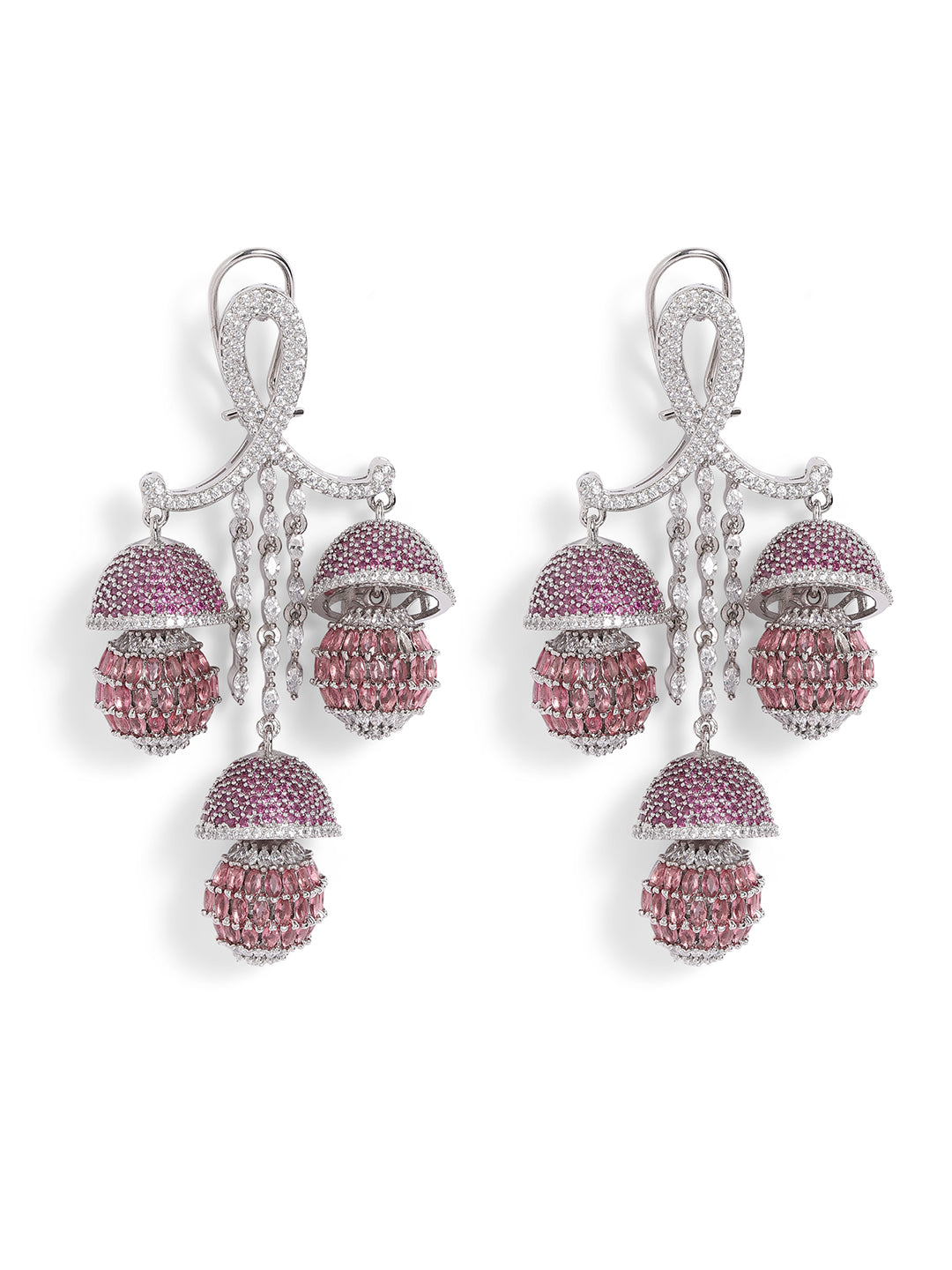 Pink Colour Silver Plated AD Drop Earring