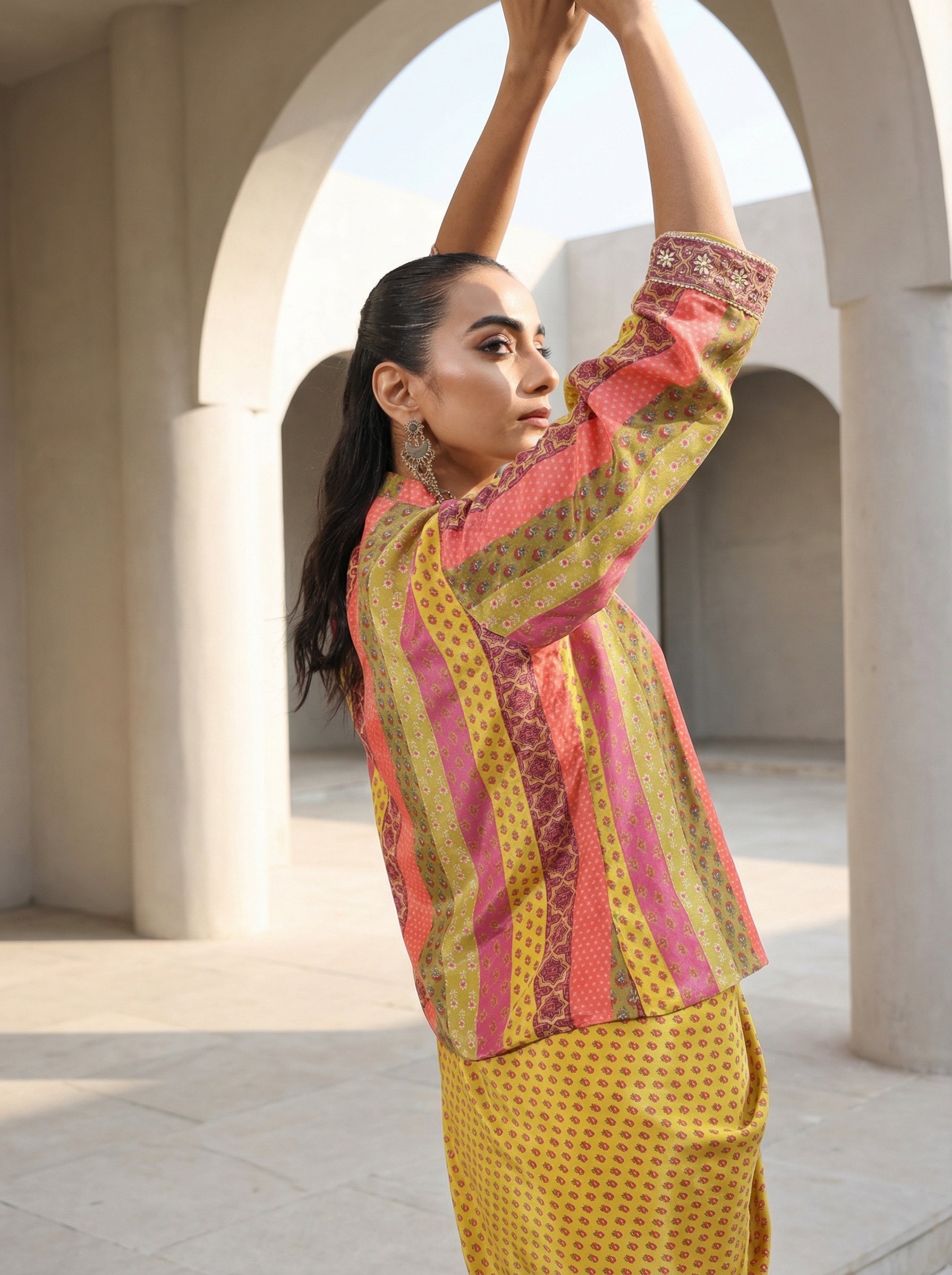 Rich Mustard Embroidered  Drape Co- ord set