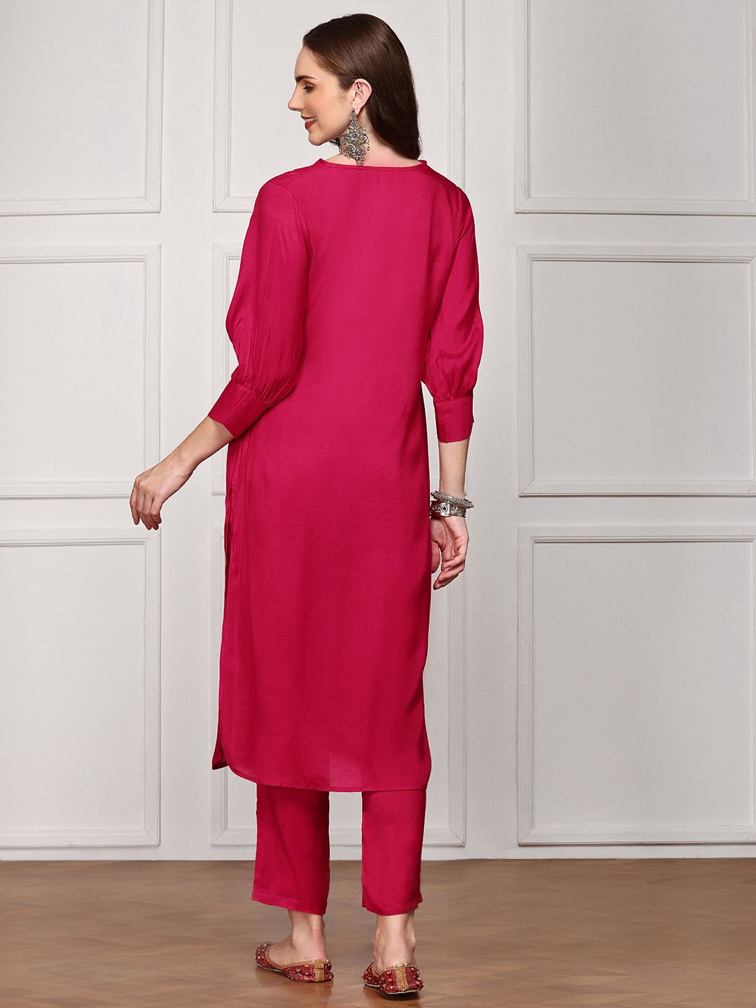 Comfy Pink Viscose Solid Relaxed Fit Kurta Set With Straight Bottom