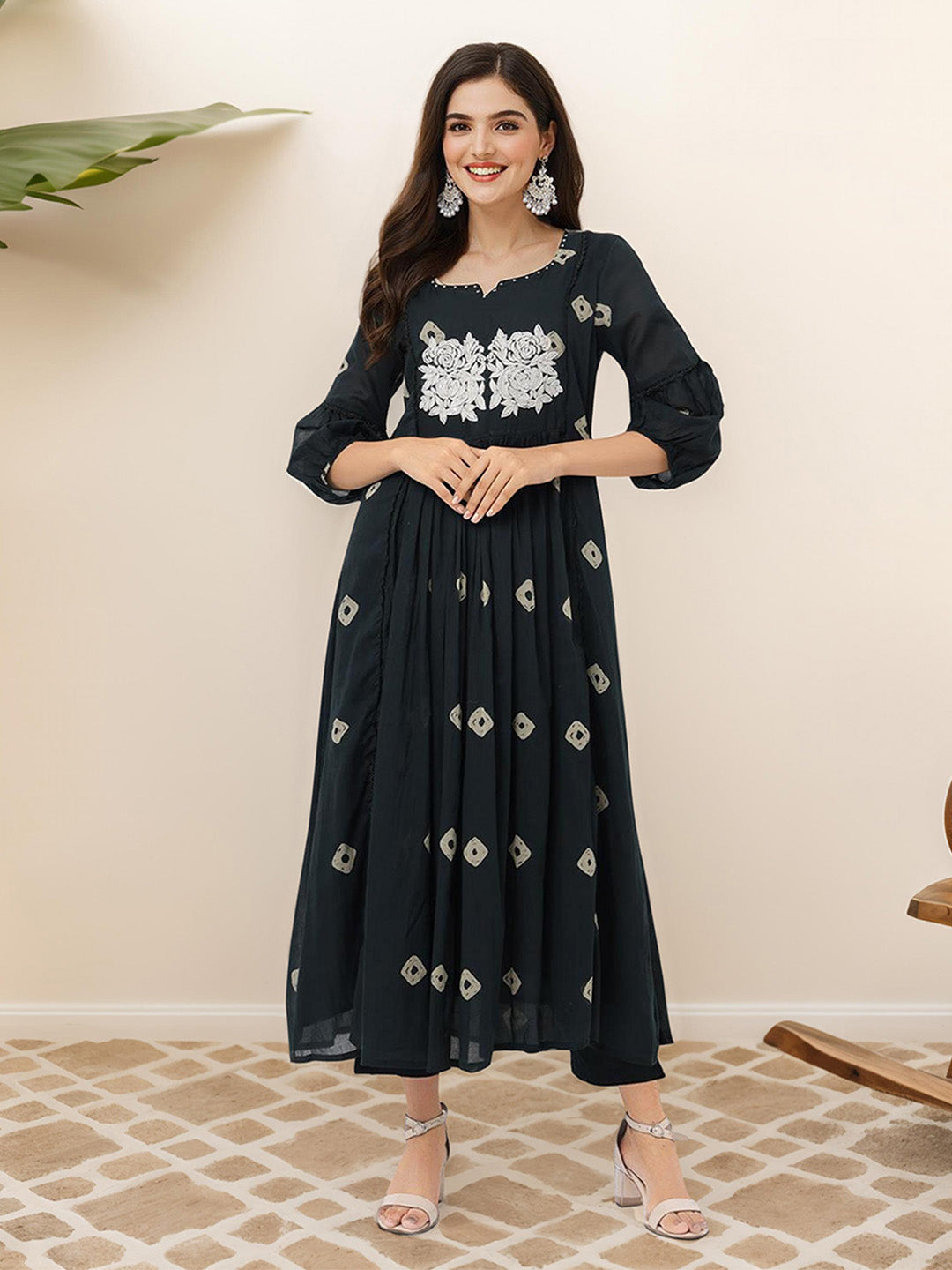 Comfy Green  Cotton Bandhani Printed A-line Fit Kurta Set