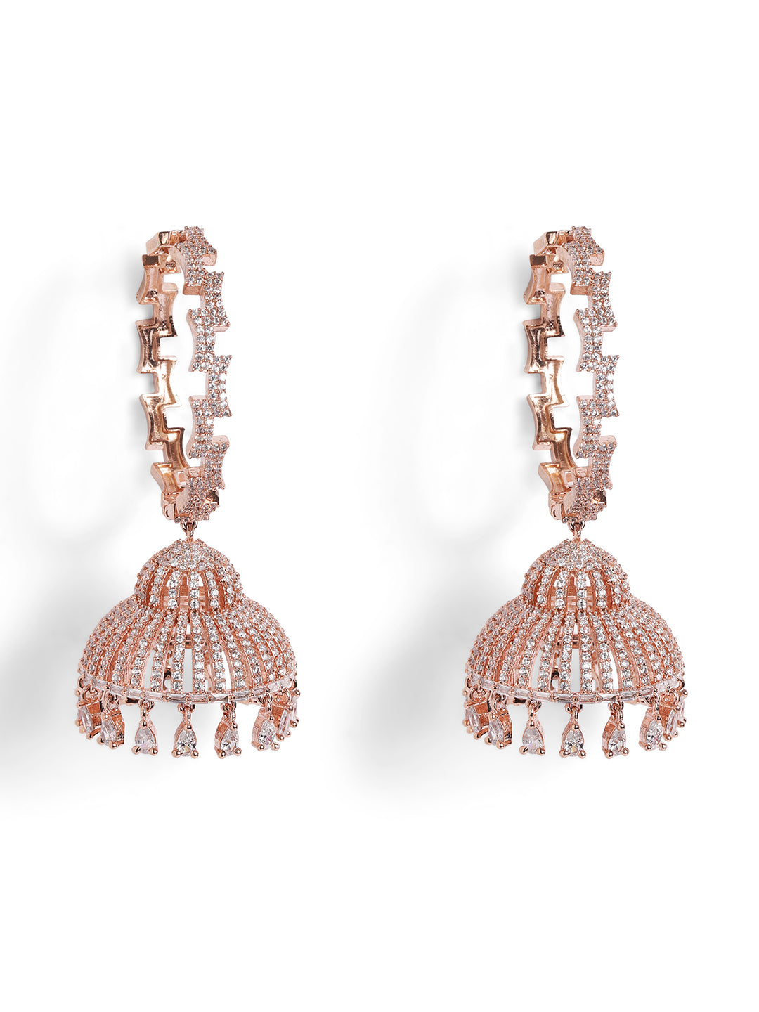 White Colour Rose Gold Plated AD Jhumka Earring