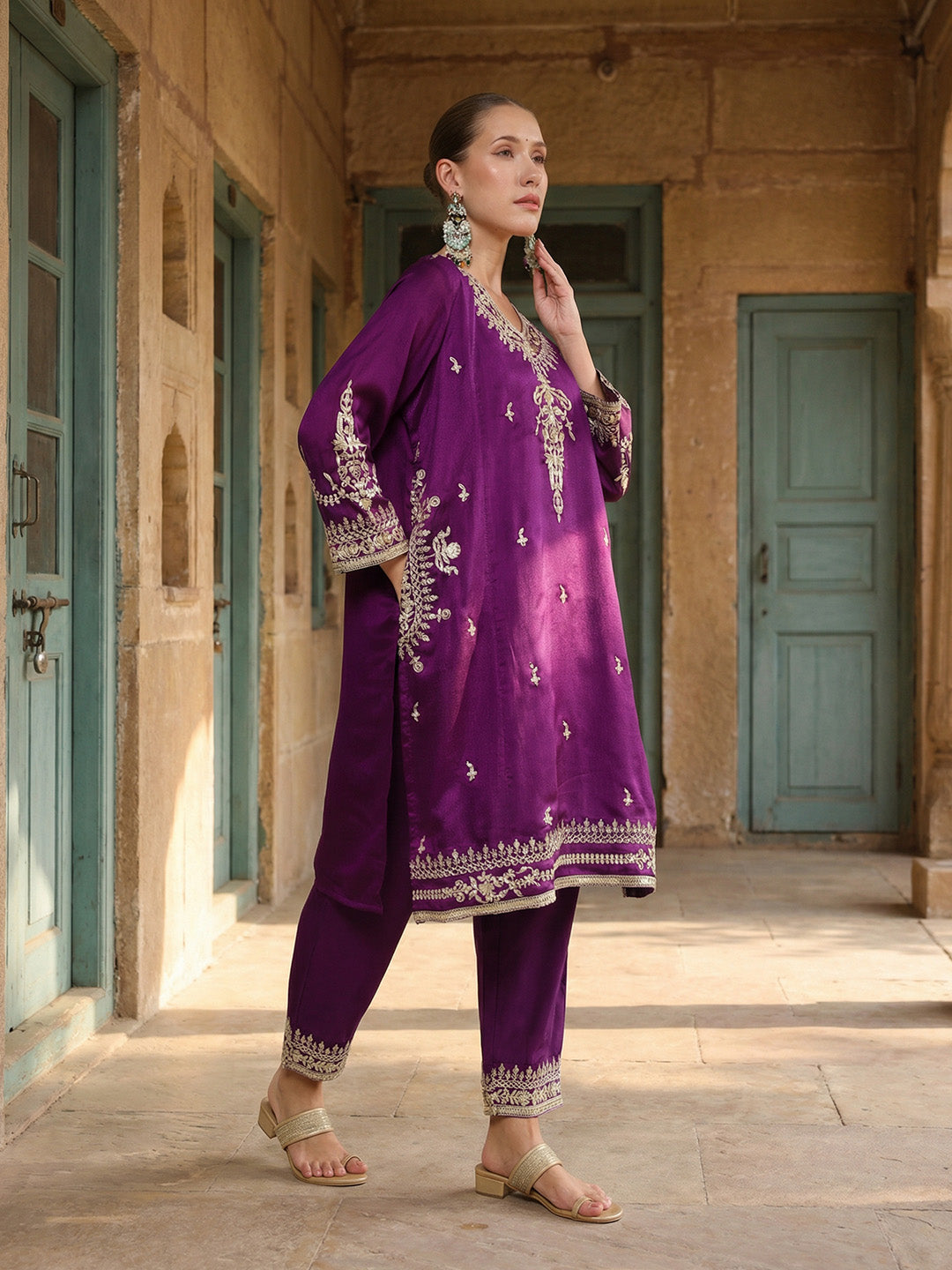 Rich Purple Embroidered Kurta  set