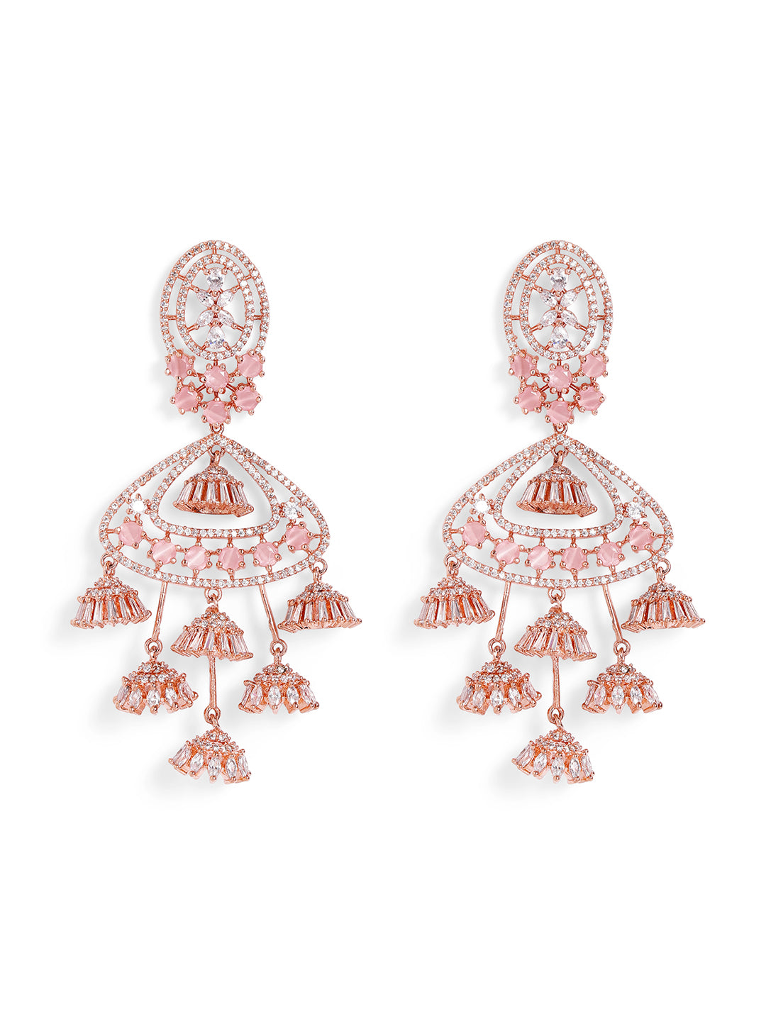 White Colour Rose Gold Plated AD Drop Earring