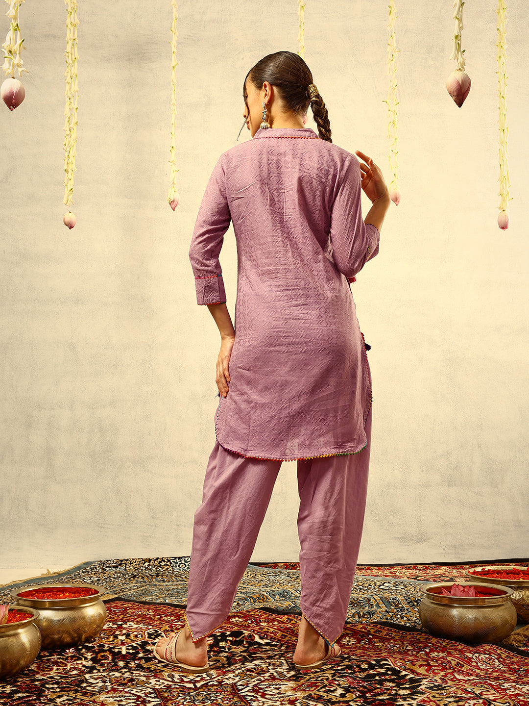 Ishin Purple Bohemian Thread Embroidered Kurta with Dhoti Pants