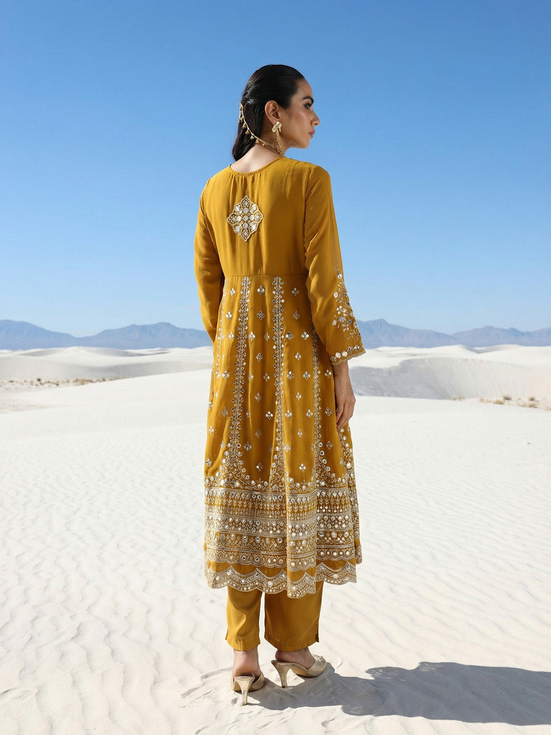 Rich Mustard Embroidered Anarkali Kurta sets
